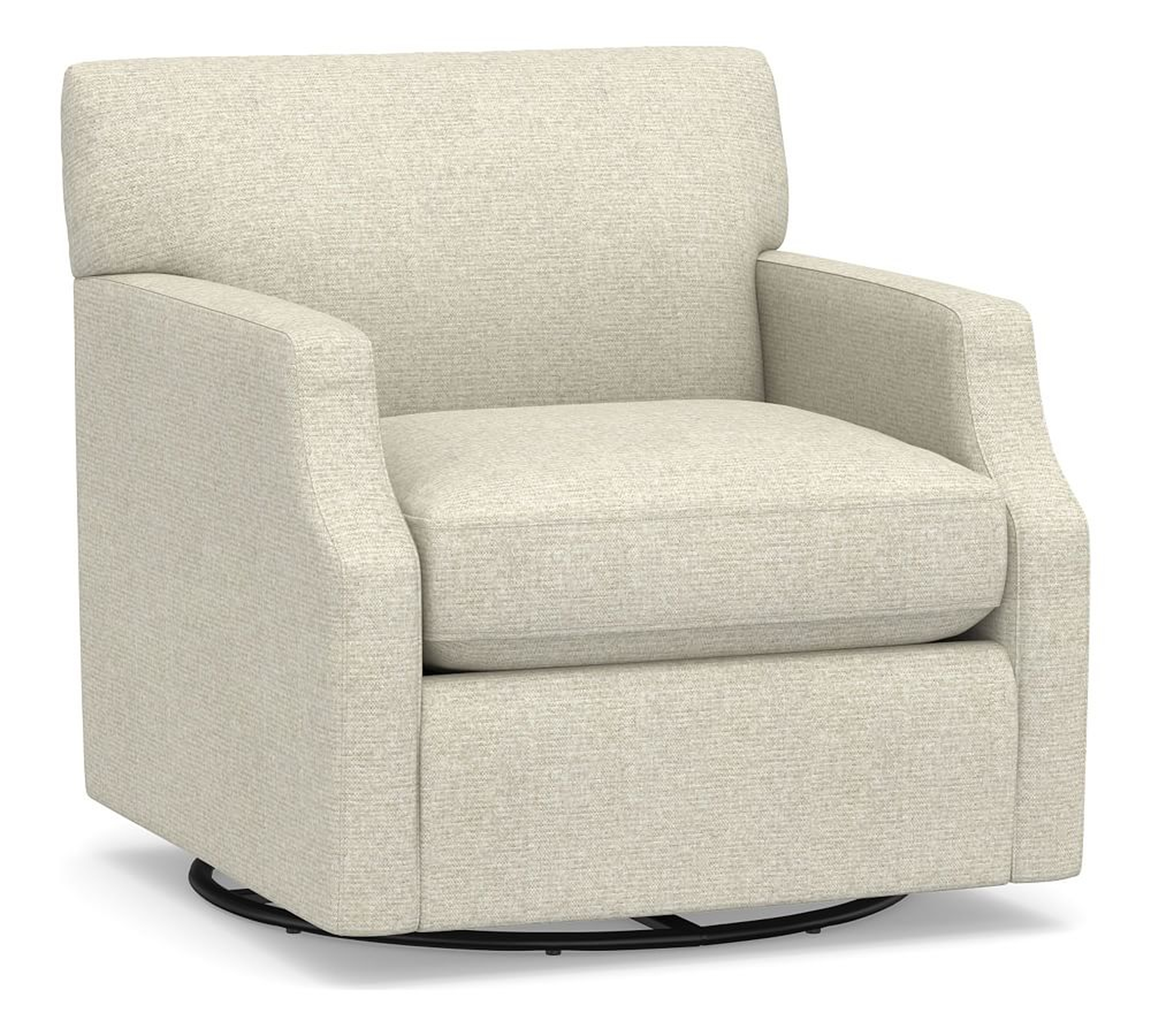 SoMa Hazel Upholstered Swivel Armchair, Polyester Wrapped Cushions, Performance Heathered Basketweave Alabaster White - Pottery Barn