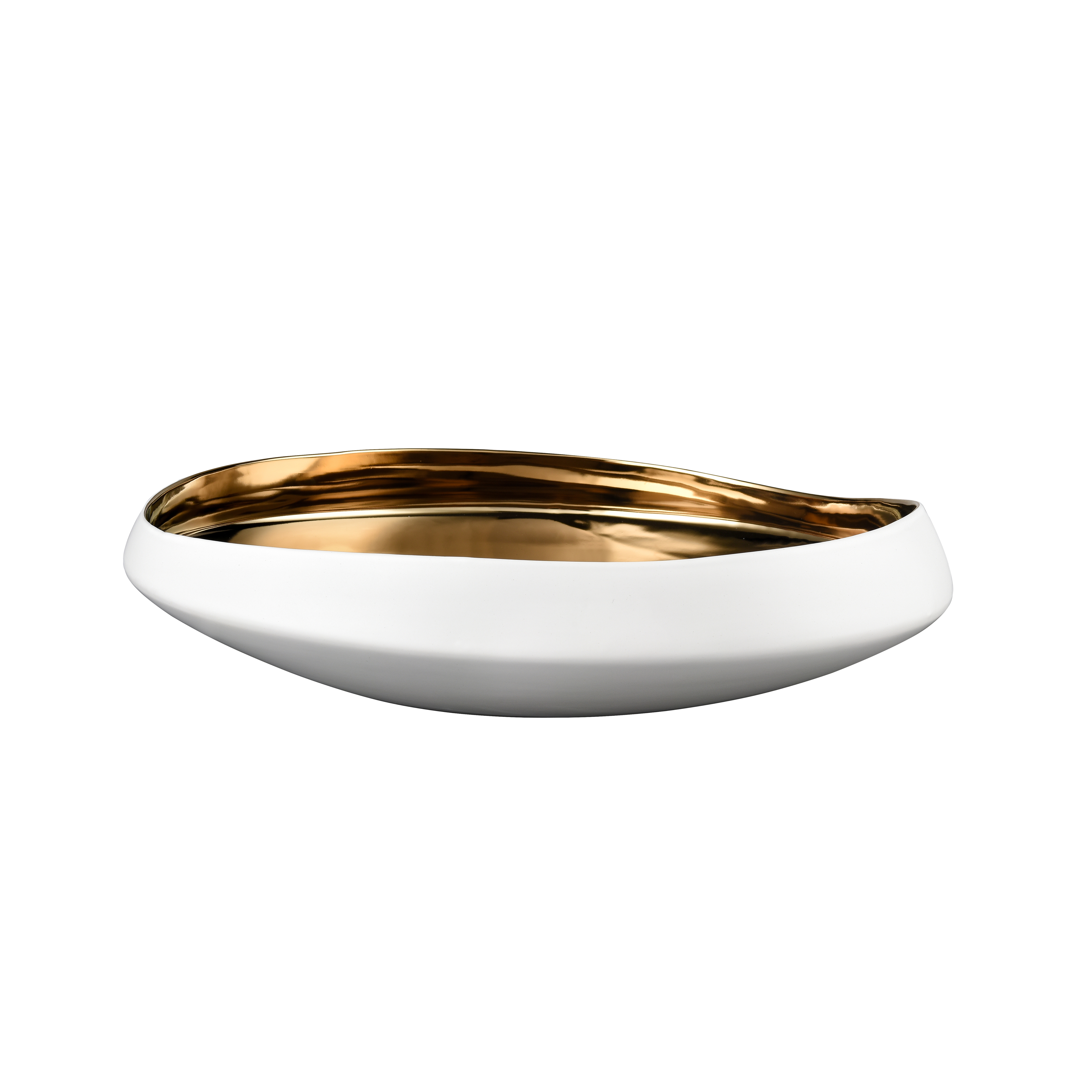 Greer Bowl - Low White and Gold Glazed - Elk Home