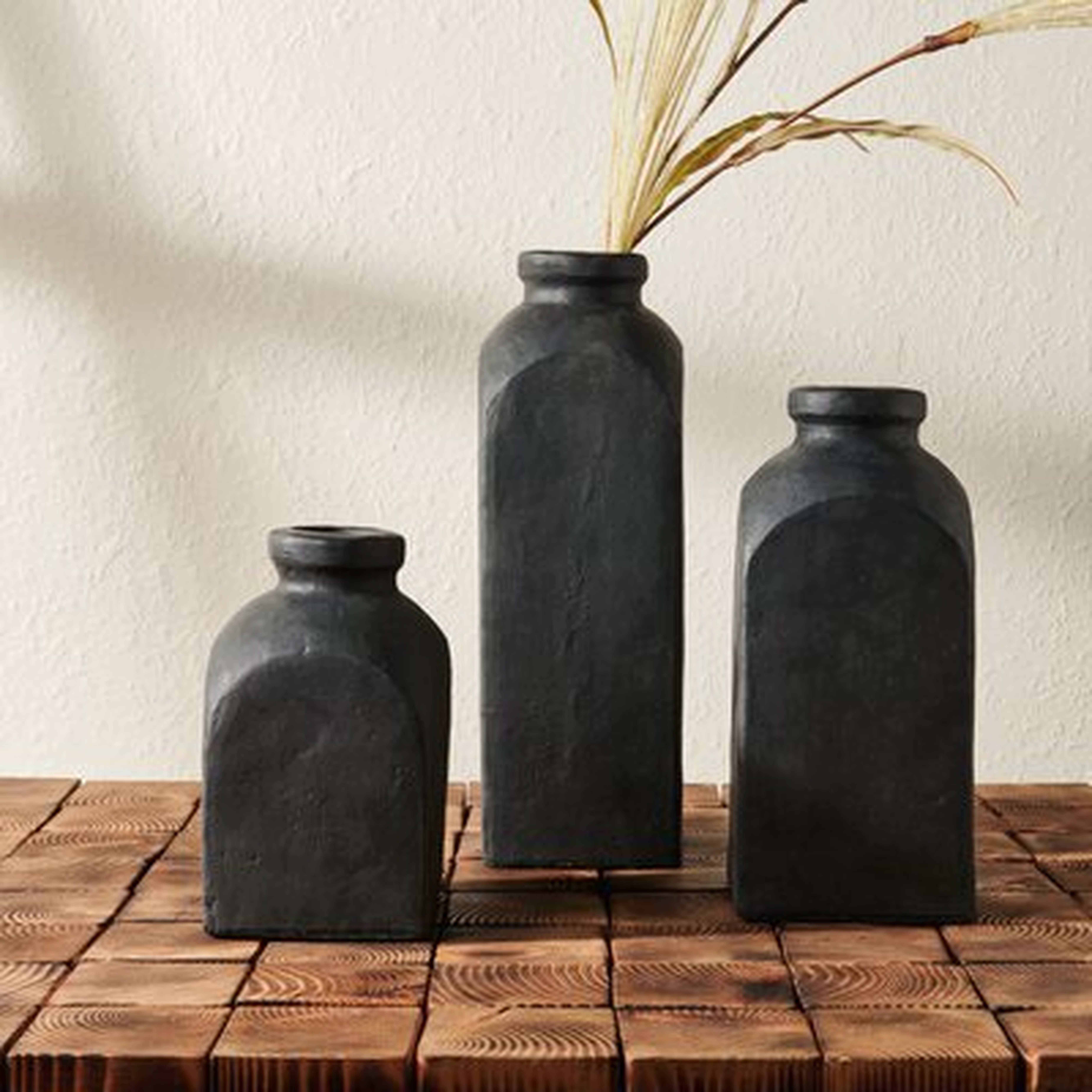 3 Piece Black Teracotta Vase Set With Matte Finish - Wayfair