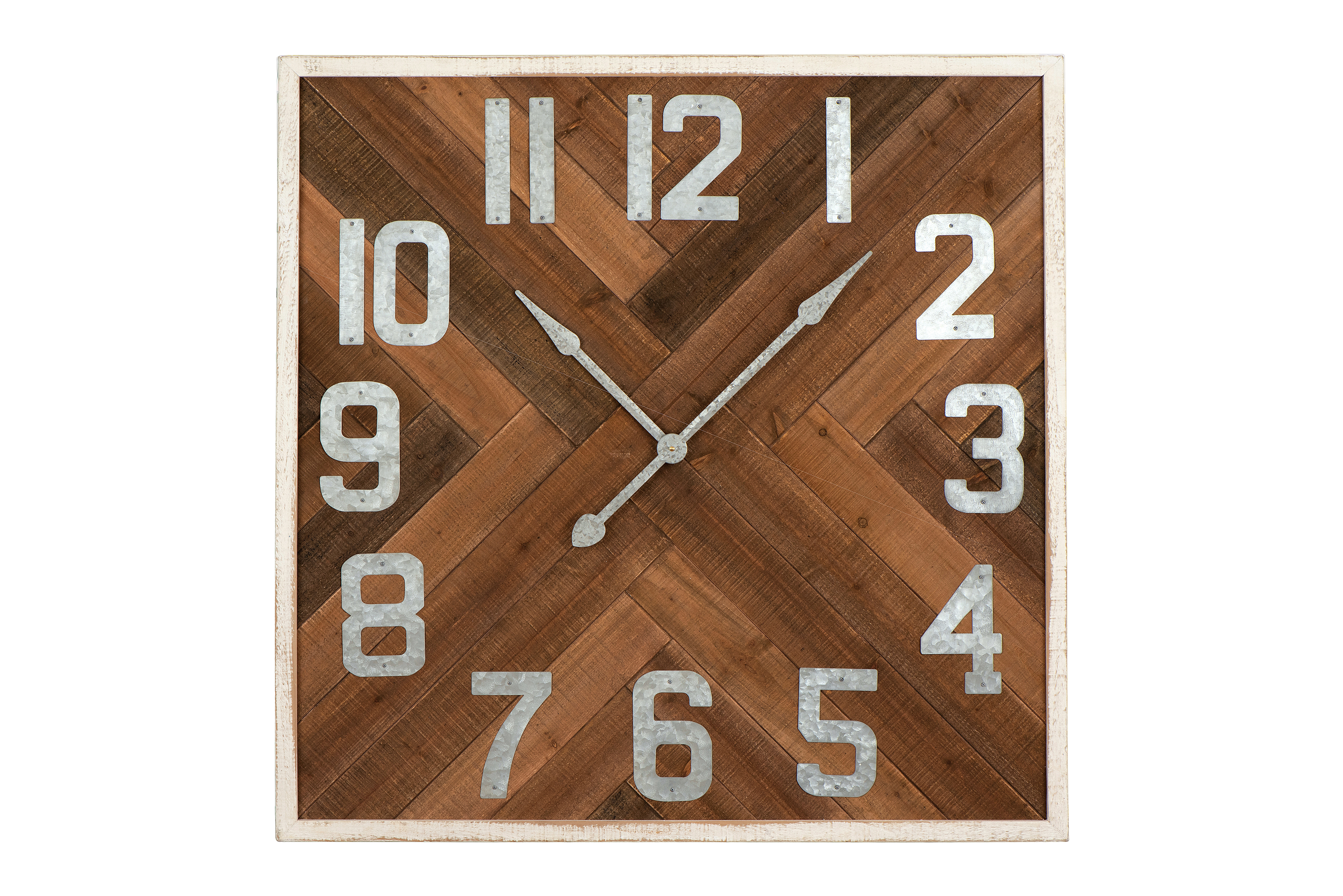36" Square Herringbone Inlay Stained Wood Wall Clock - Nomad Home