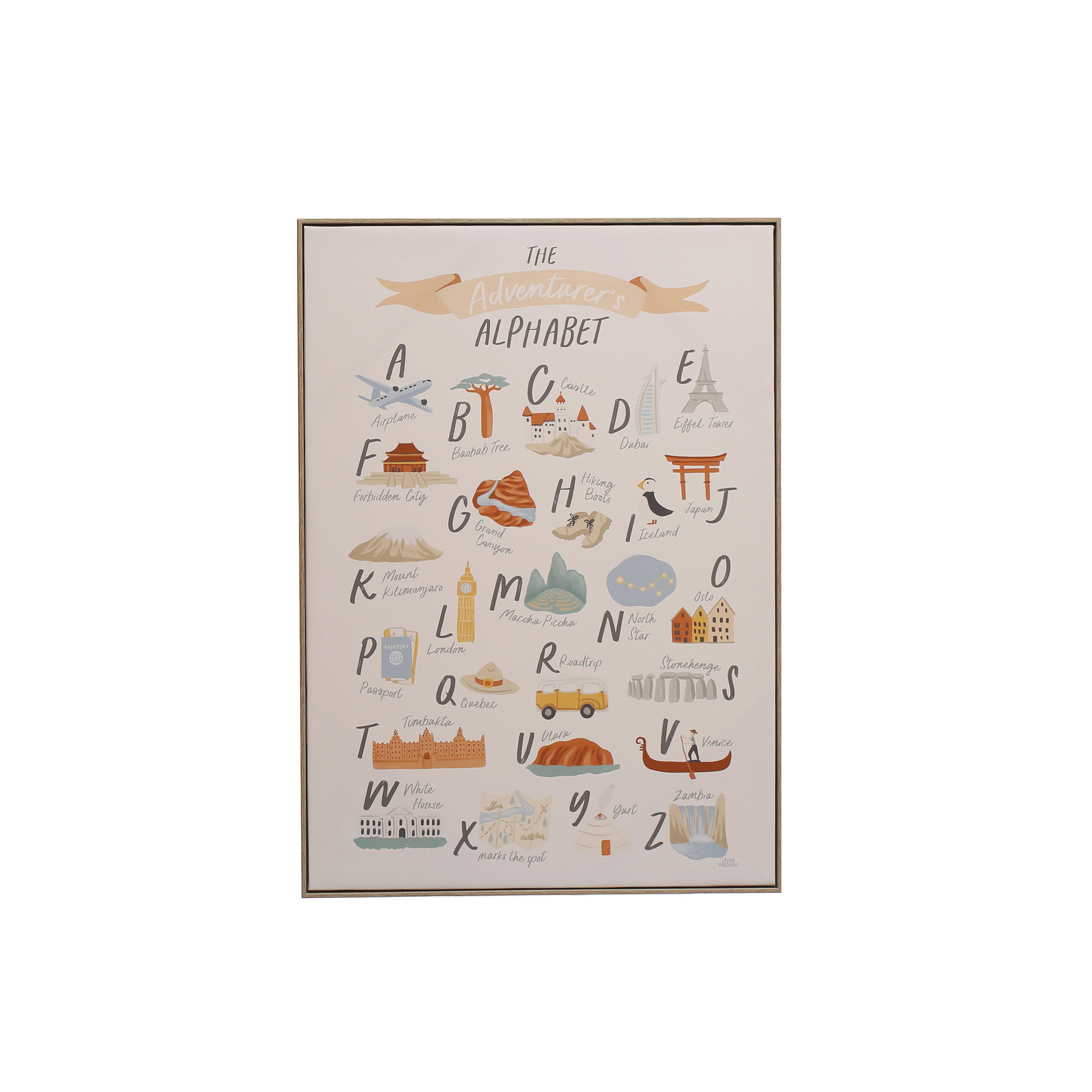 27.5 Inches Canvas Framed Wall Décor with Alphabet and Corresponding Images, Multicolor - Creative Co-Op