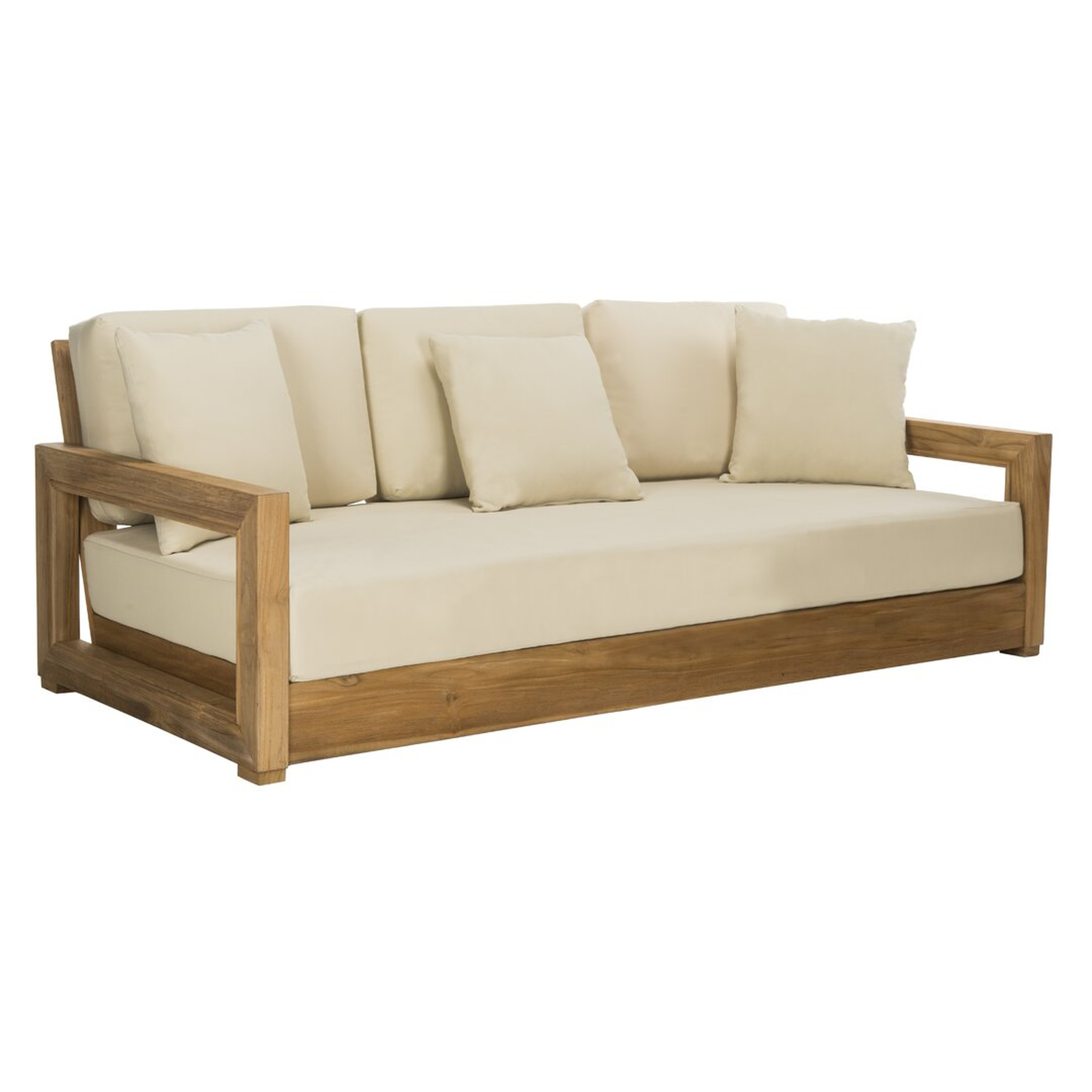 "Safavieh Couture Montford Teak Patio Sofa with Cushions" - Perigold