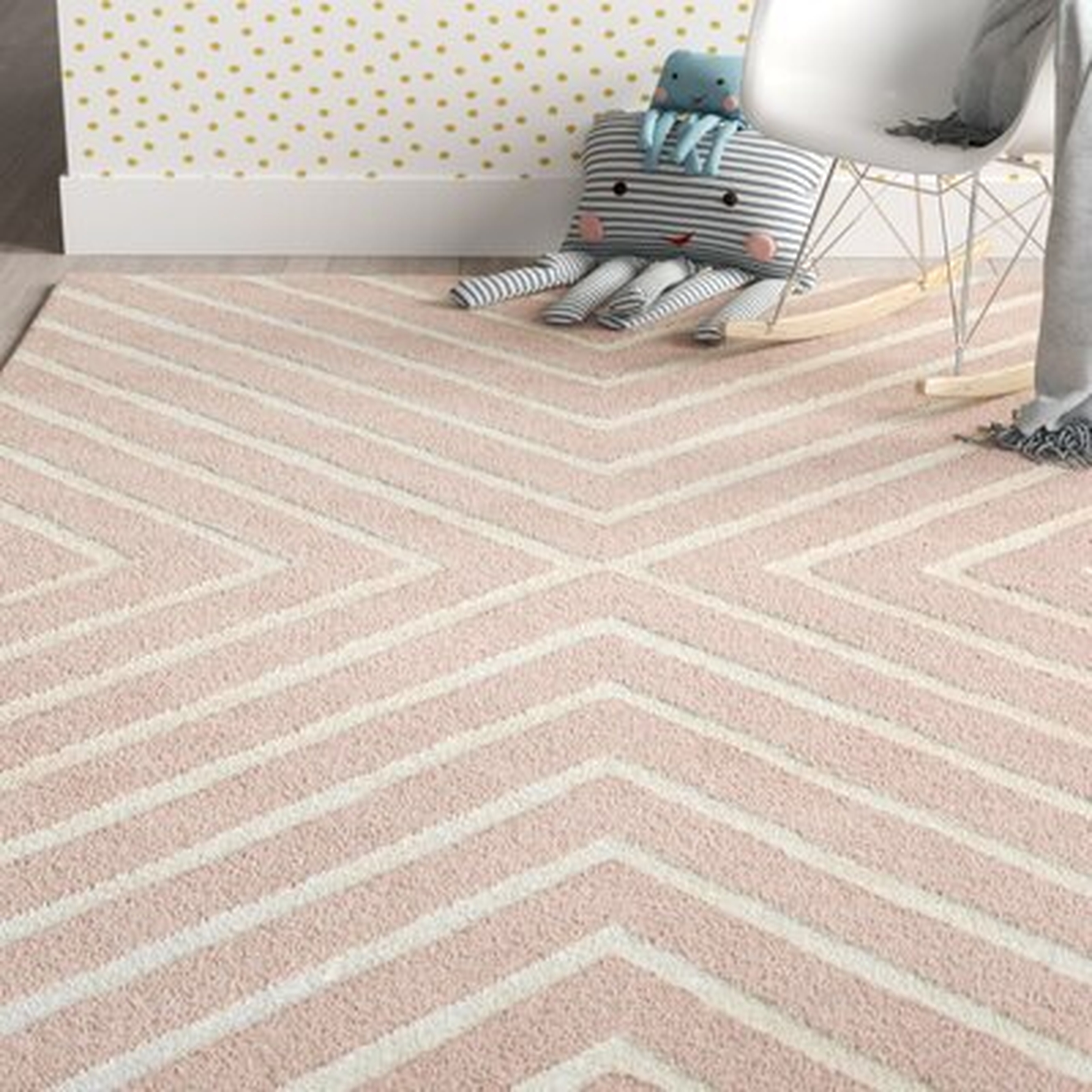 76 Geometric Handmade Tufted Wool Pink/Ivory Area Rug - Wayfair