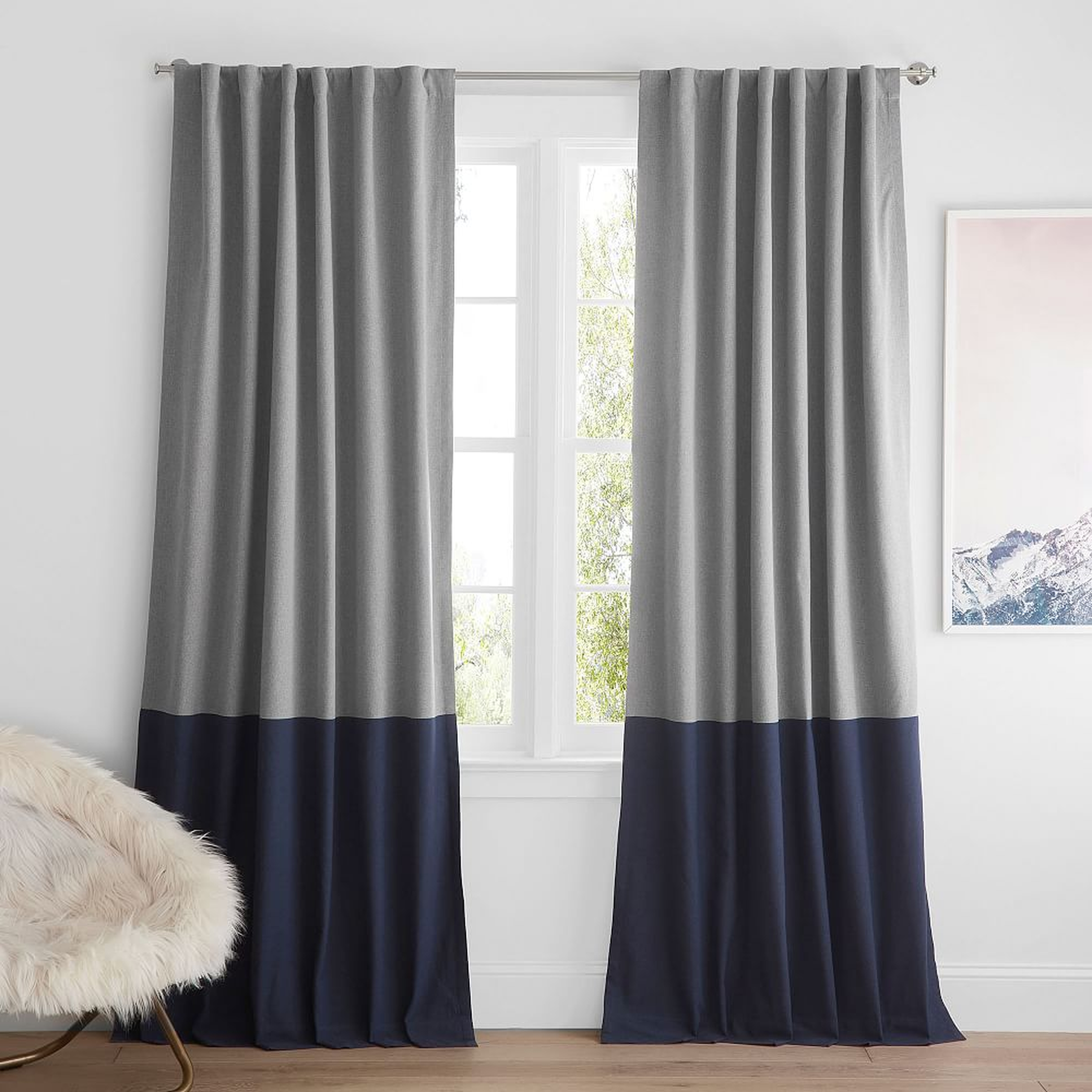 Recycled Cotton Color Block Blackout Curtain Set, Faded Navy, 52" x 84" - Pottery Barn Teen