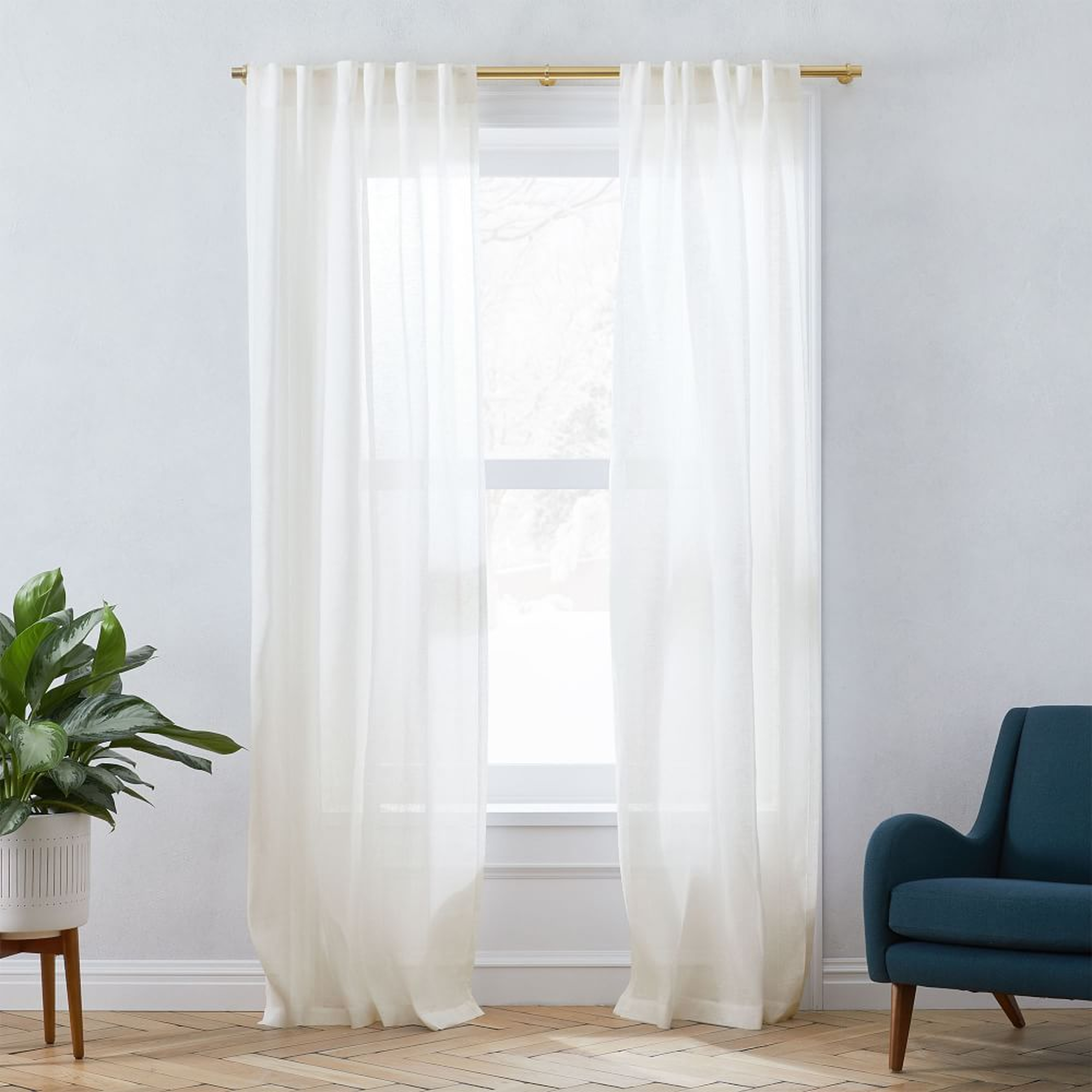 Sheer European Flax Linen Curtain, Alabaster, 48"x96" - West Elm