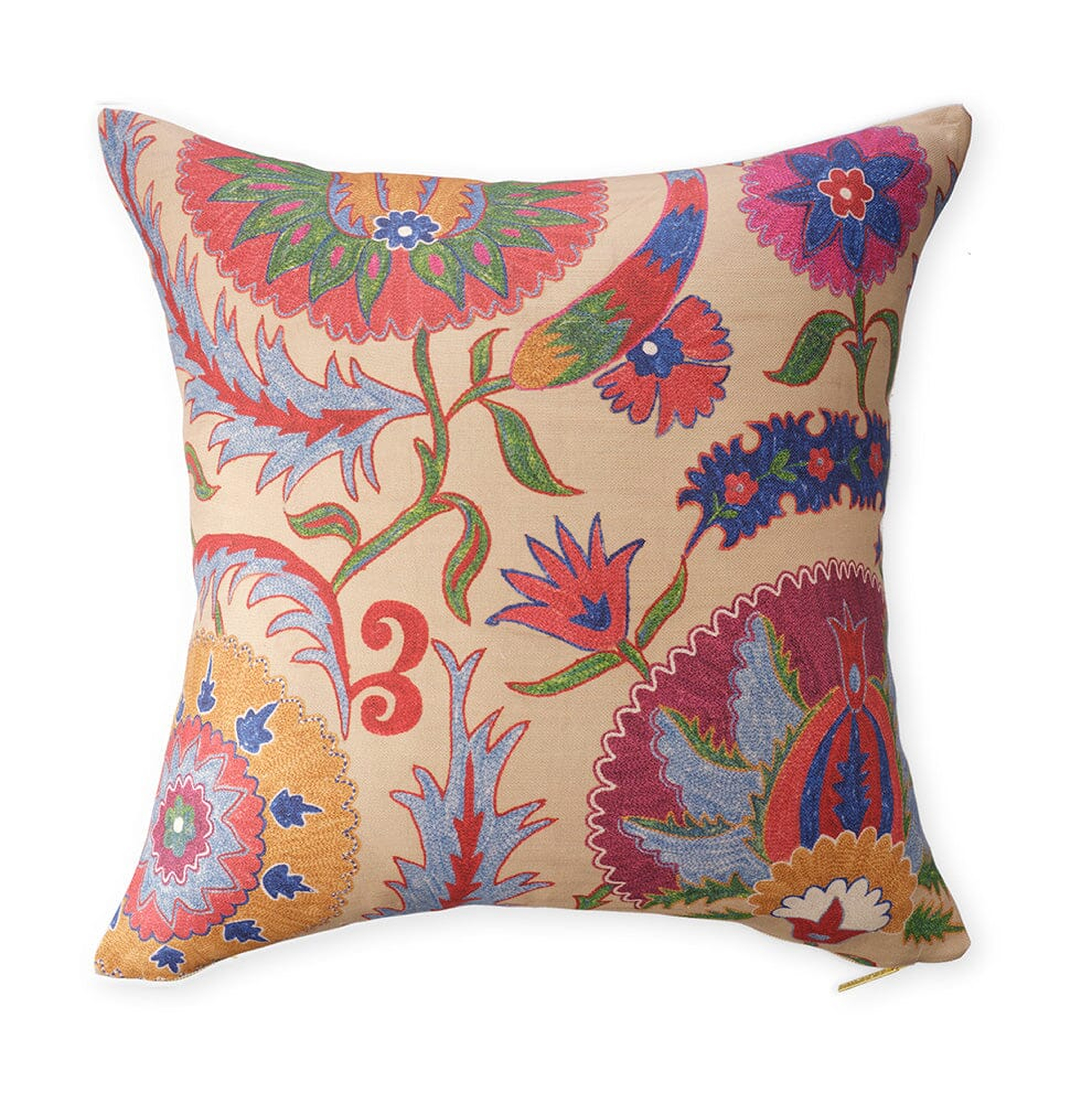 Bright Botanical Suzani Pillow by St. Frank | 16" W x 12" H | Cotton/Silk/Linen - St. Frank