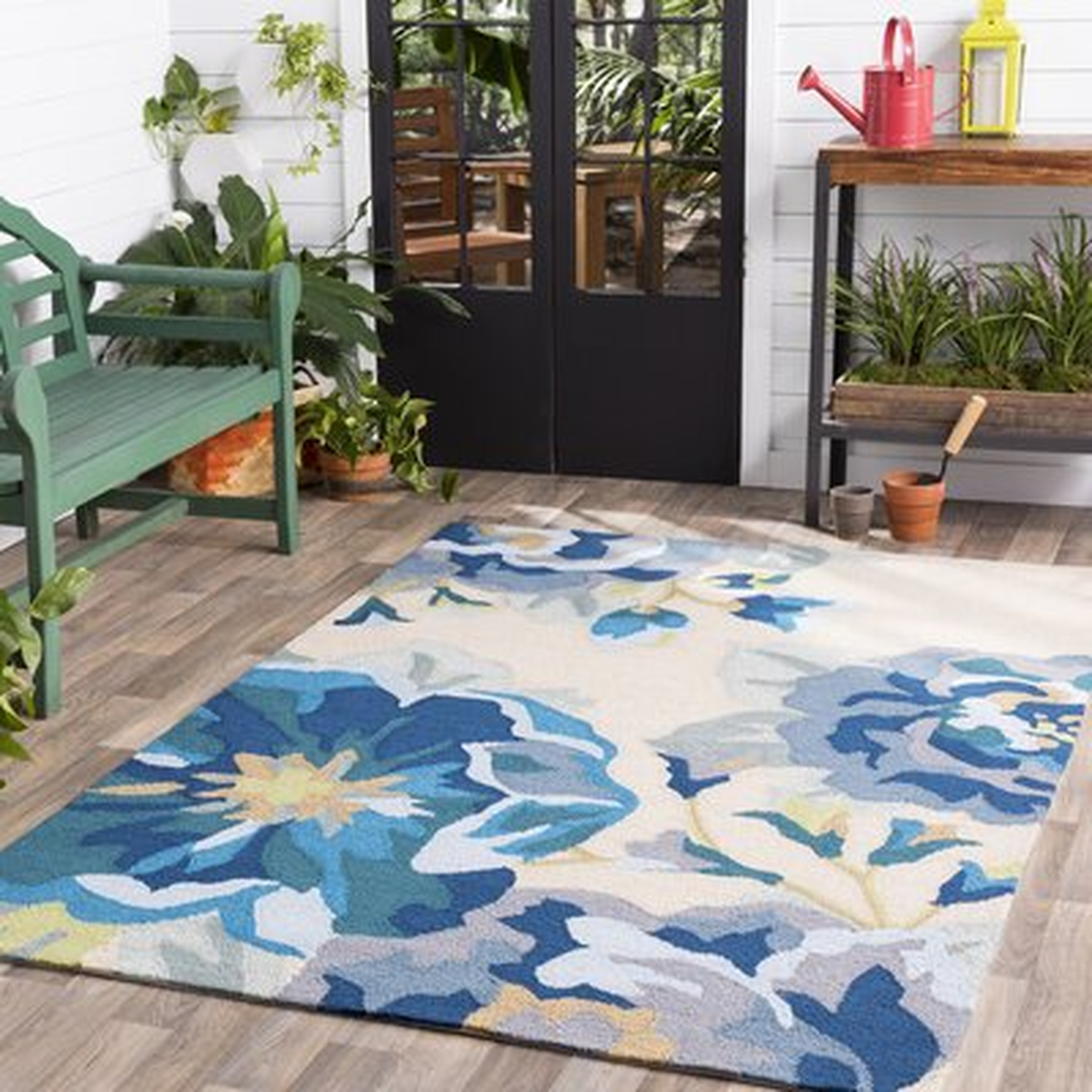 Dixfield Floral Hand Hooked Cobalt/Light Beige Indoor / Outdoor Area Rug - Wayfair