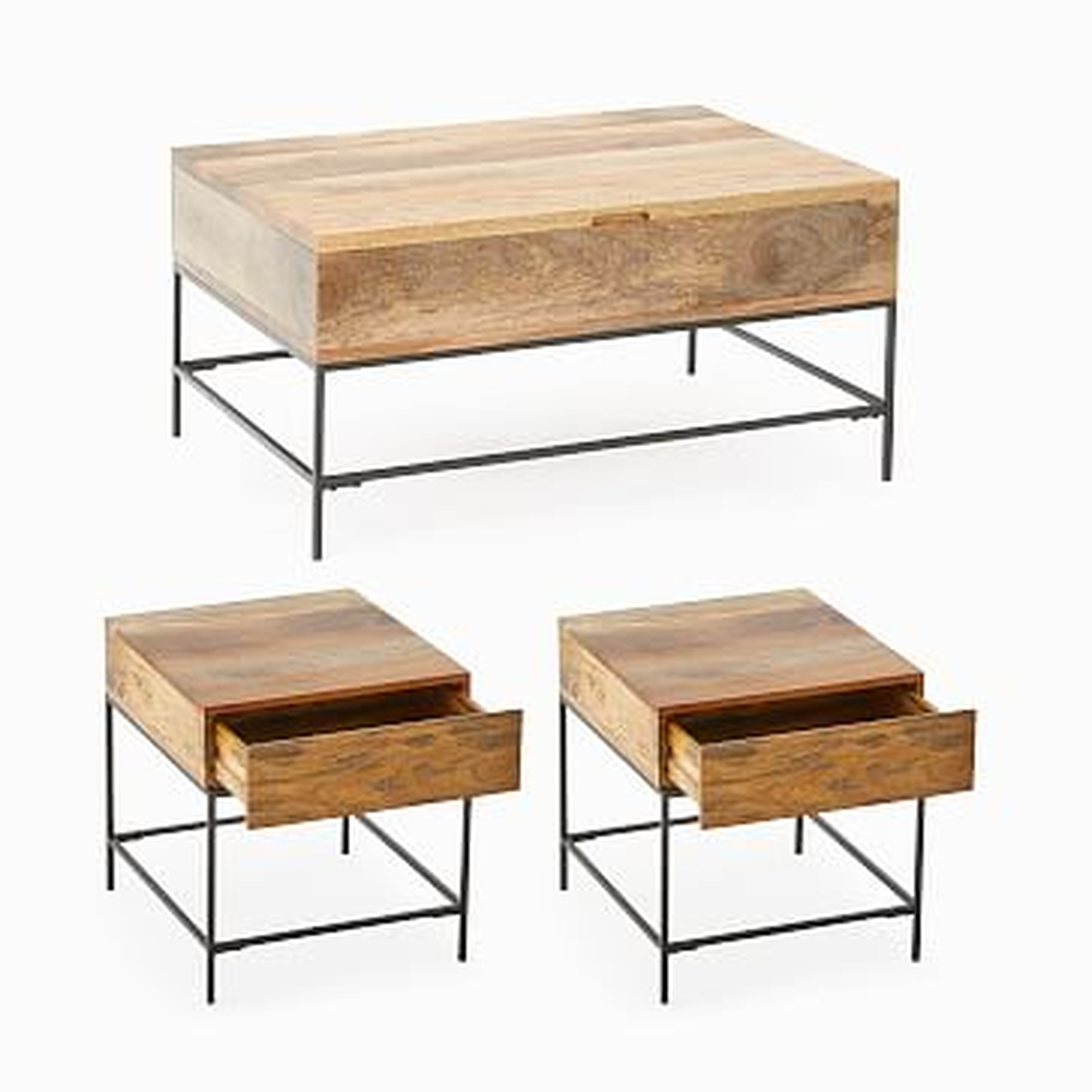 Industrial Storage Coffee Table + 2 Side Tables - West Elm