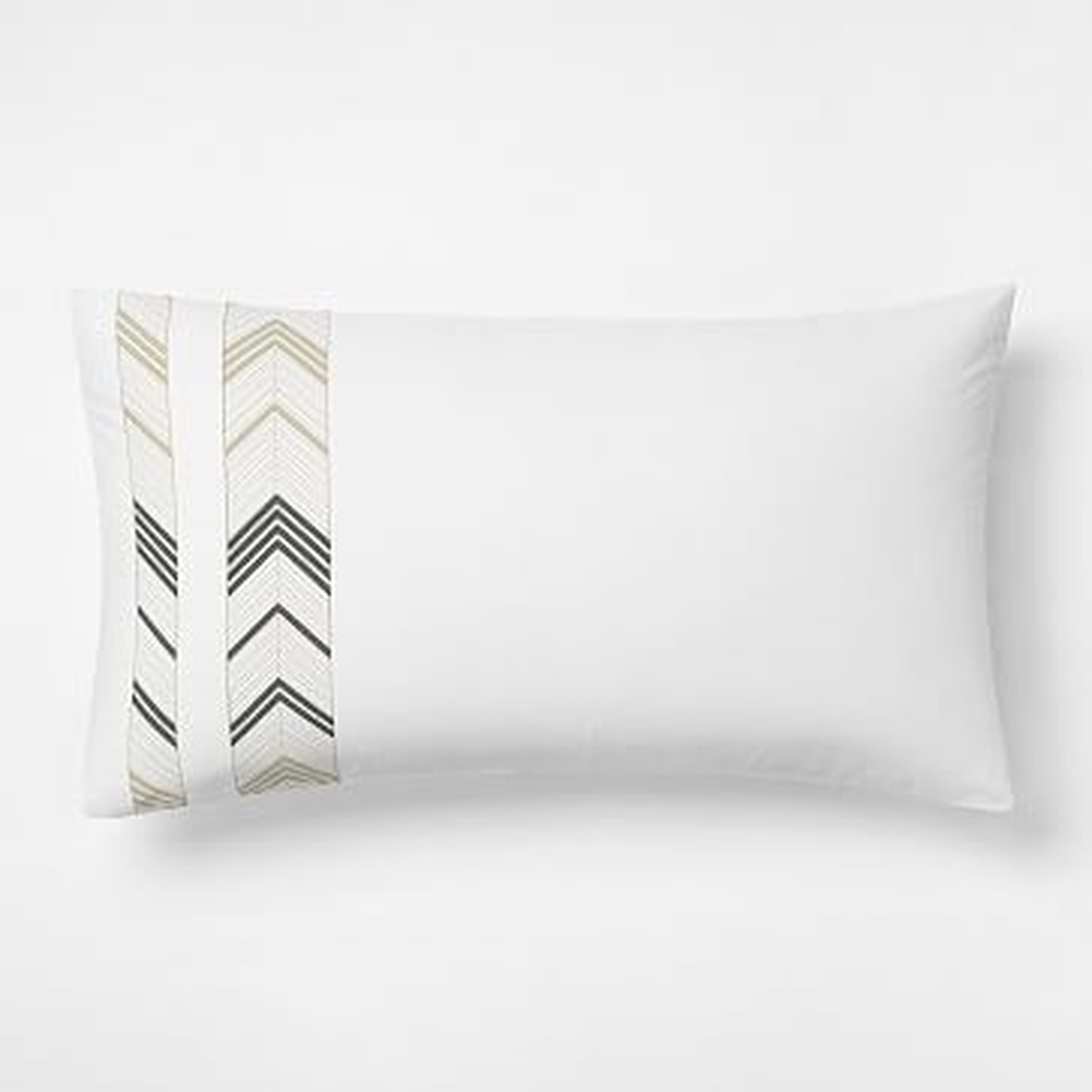 Percale Chasing Arrows Embroidery King Sham, Stone White + Belgian Flax + Iron Gate - West Elm