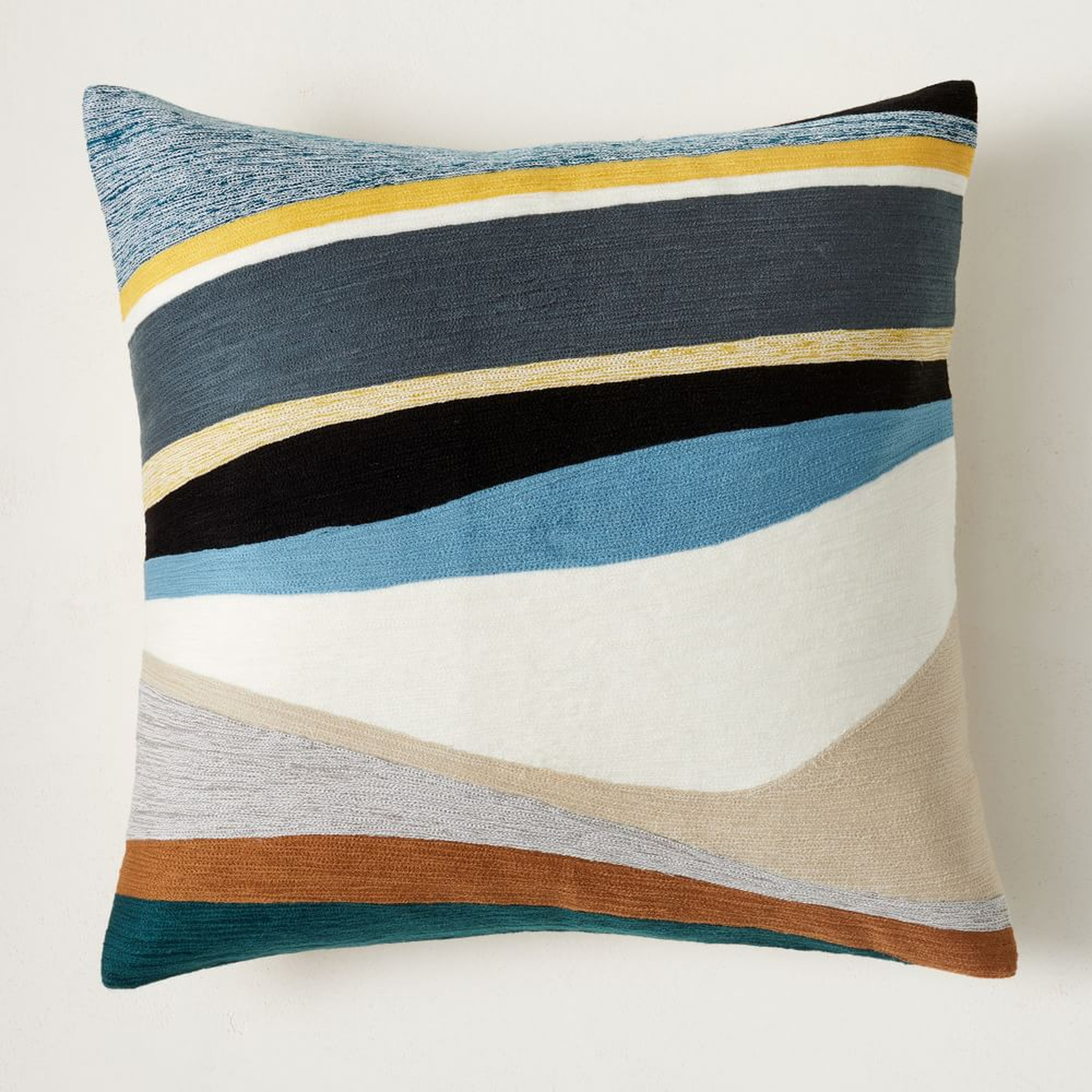 Crewel Rising Tide Pillow Cover, Washed Lagoon, 20"x20" - West Elm
