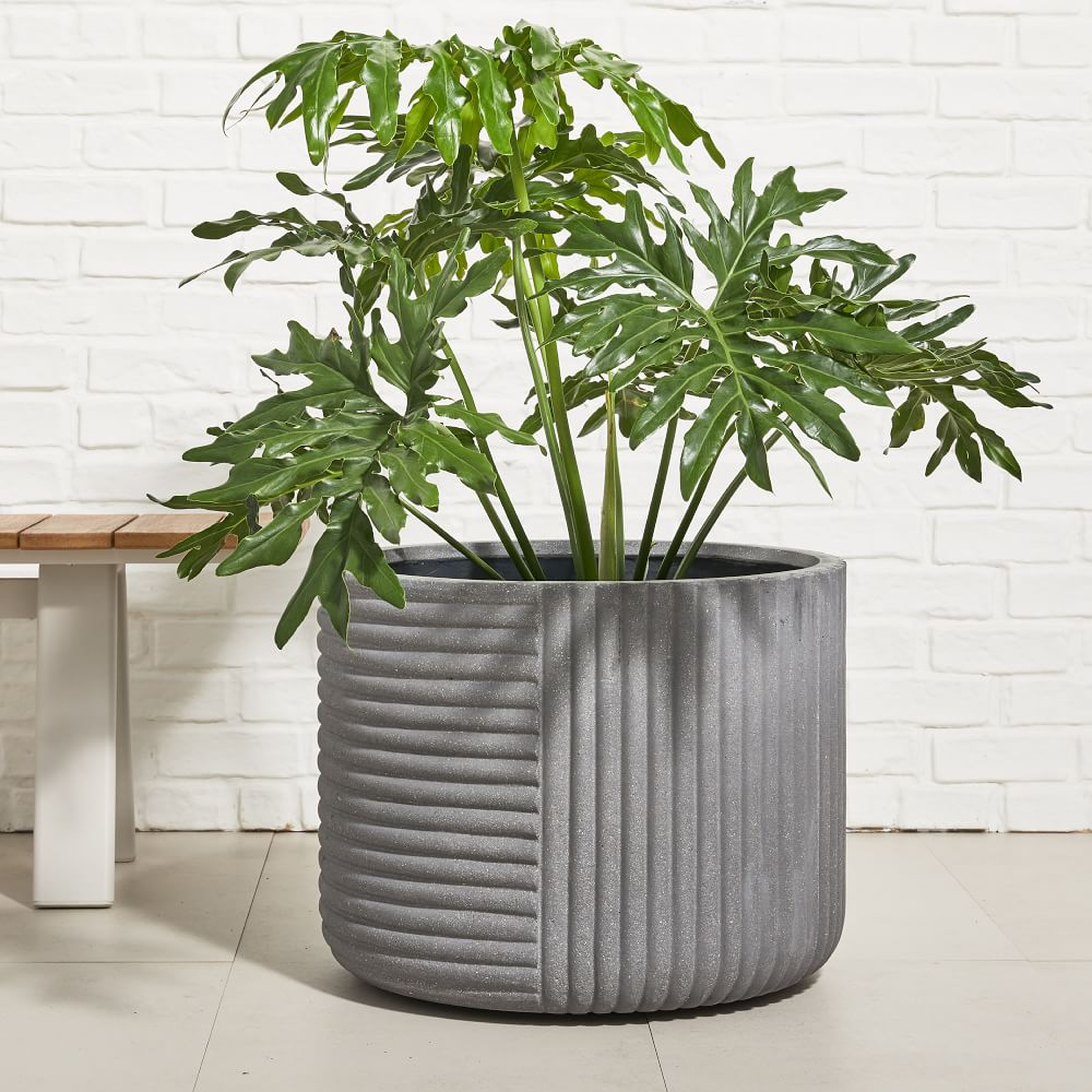 Cecilia Ficonstone Indoor/Outdoor Planter, Large, 22.8"D x 18.1"H, Frost Gray - West Elm