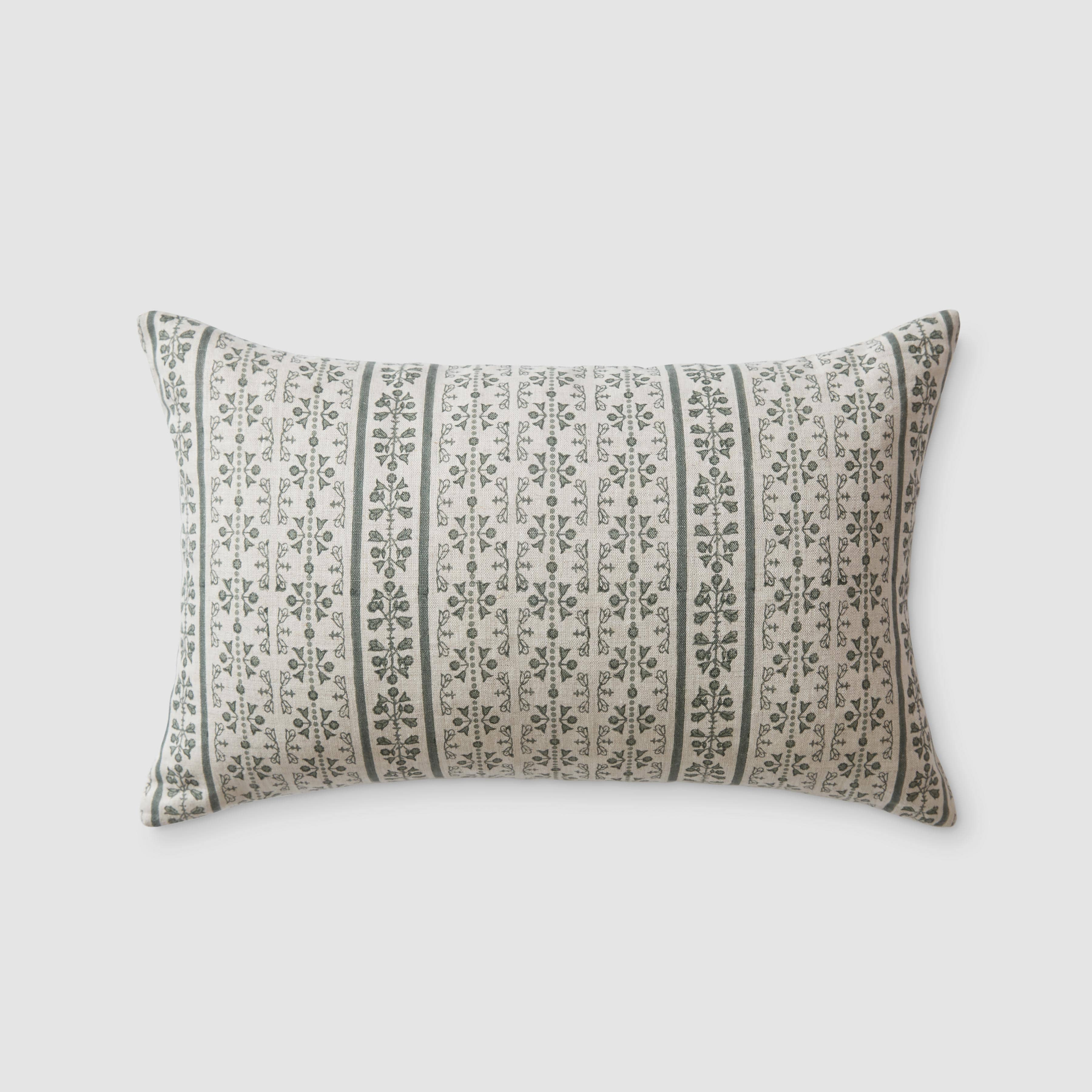 The Citizenry Madhu Block Print Lumbar Pillow | 12" x 20" | Light Blue - The Citizenry
