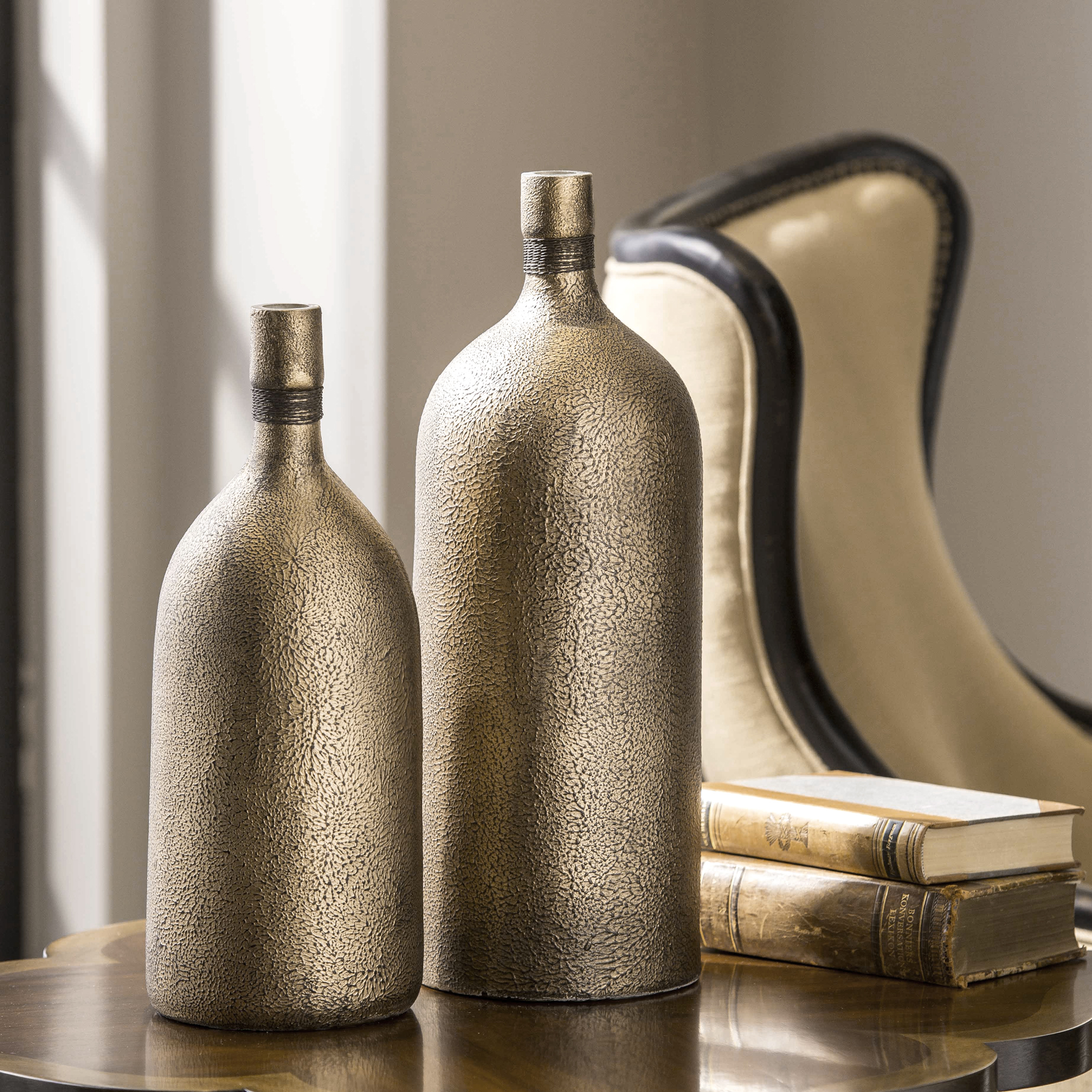 Biren Textured Antiqued Gold Vases Set/2 - Hudsonhill Foundry