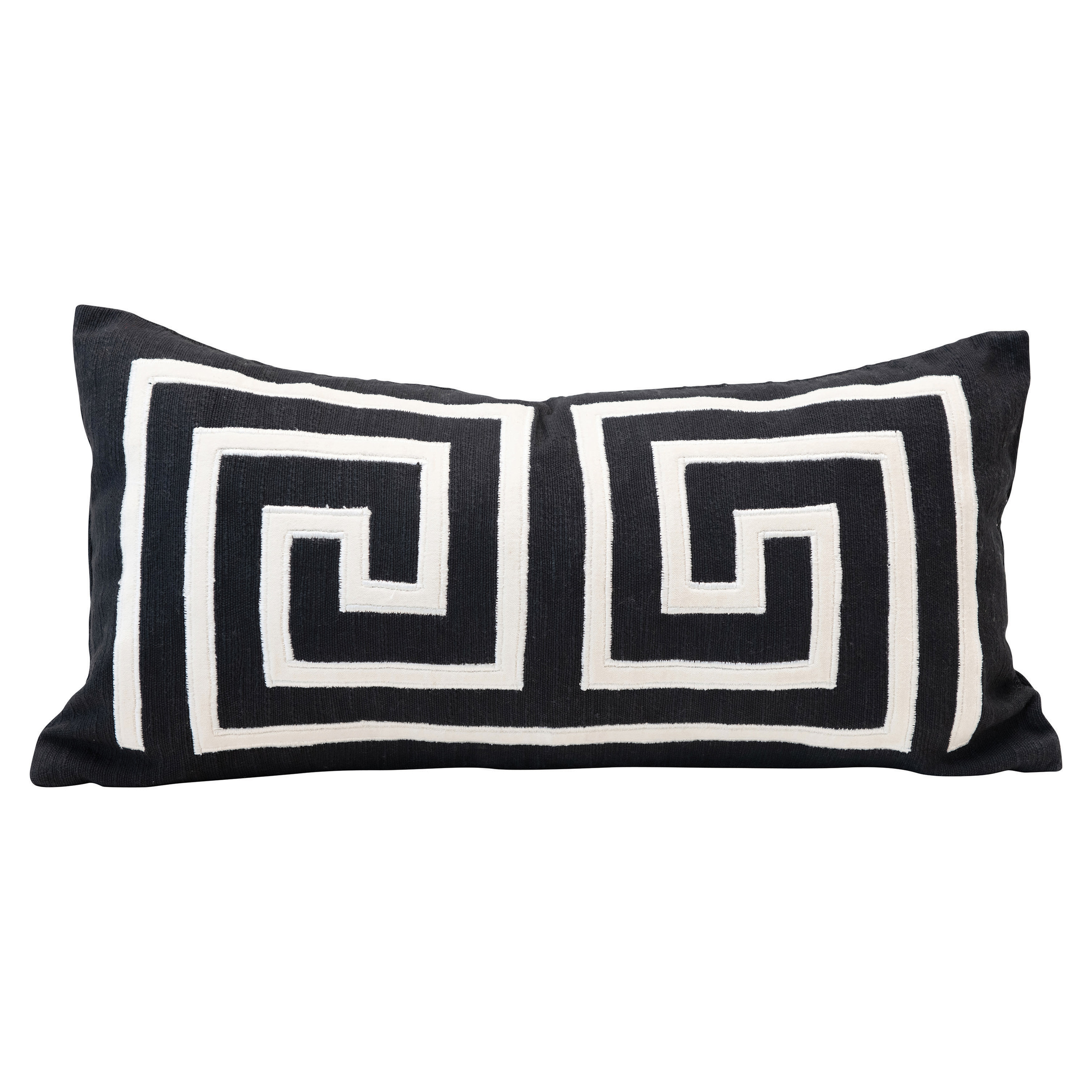 Woven Cotton Lumbar Pillow with Appliqued Design, Black & White - Creative Co-Op