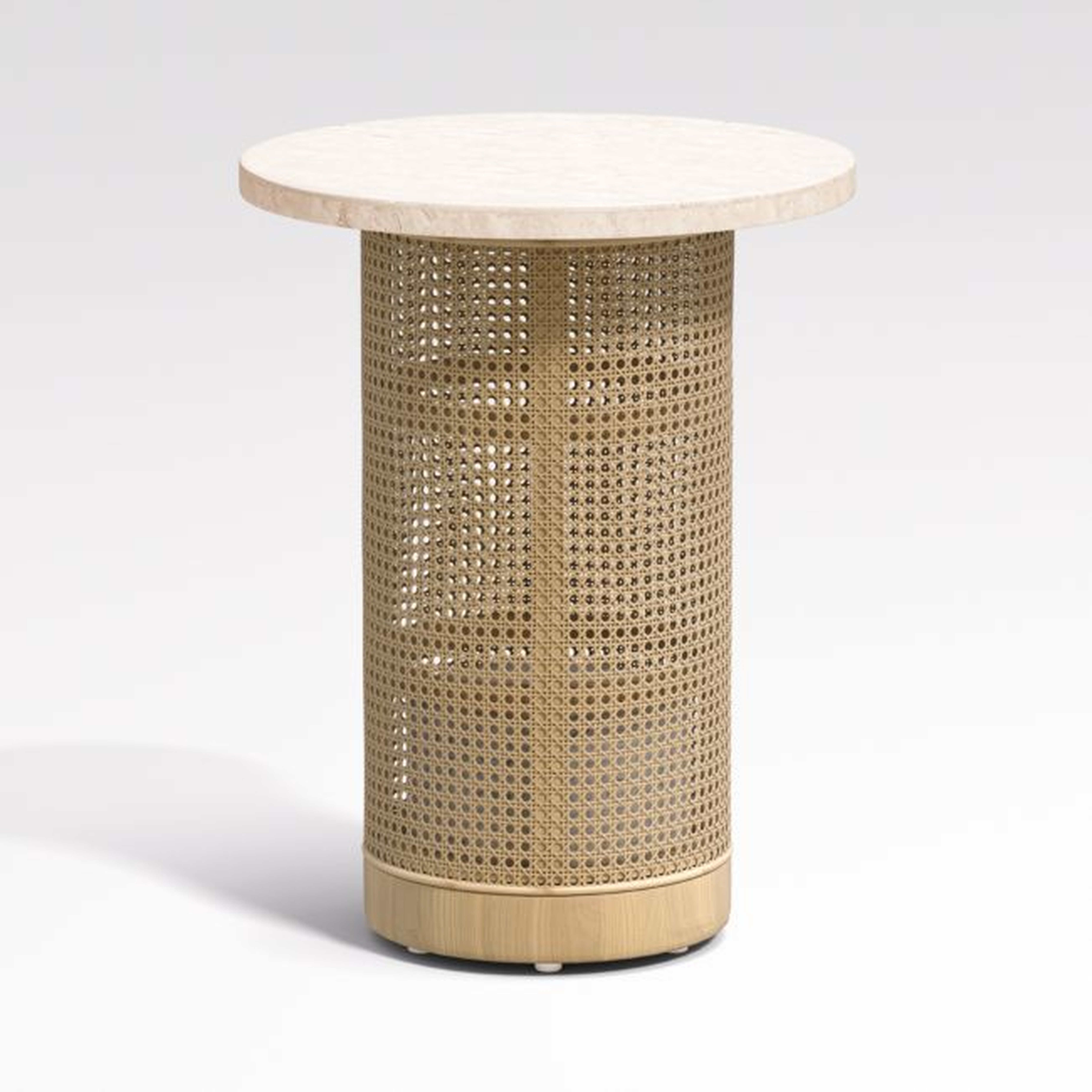 Vernet Travertine Cane Round End Table - Crate and Barrel