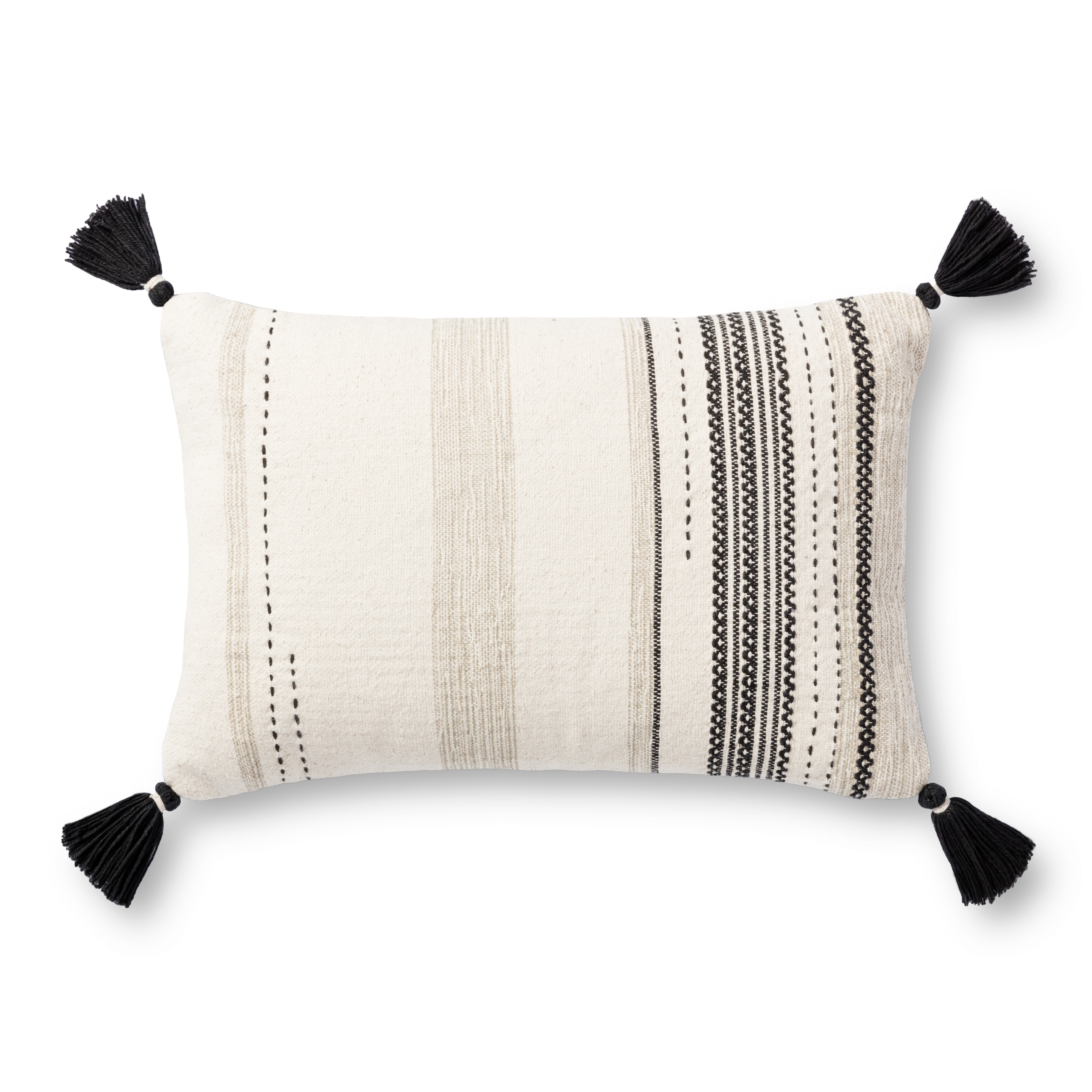 PILLOWS P1151 NATURAL / BLACK 13" x 21" Cover w/Poly - Magnolia Home by Joana Gaines Crafted by Loloi Rugs