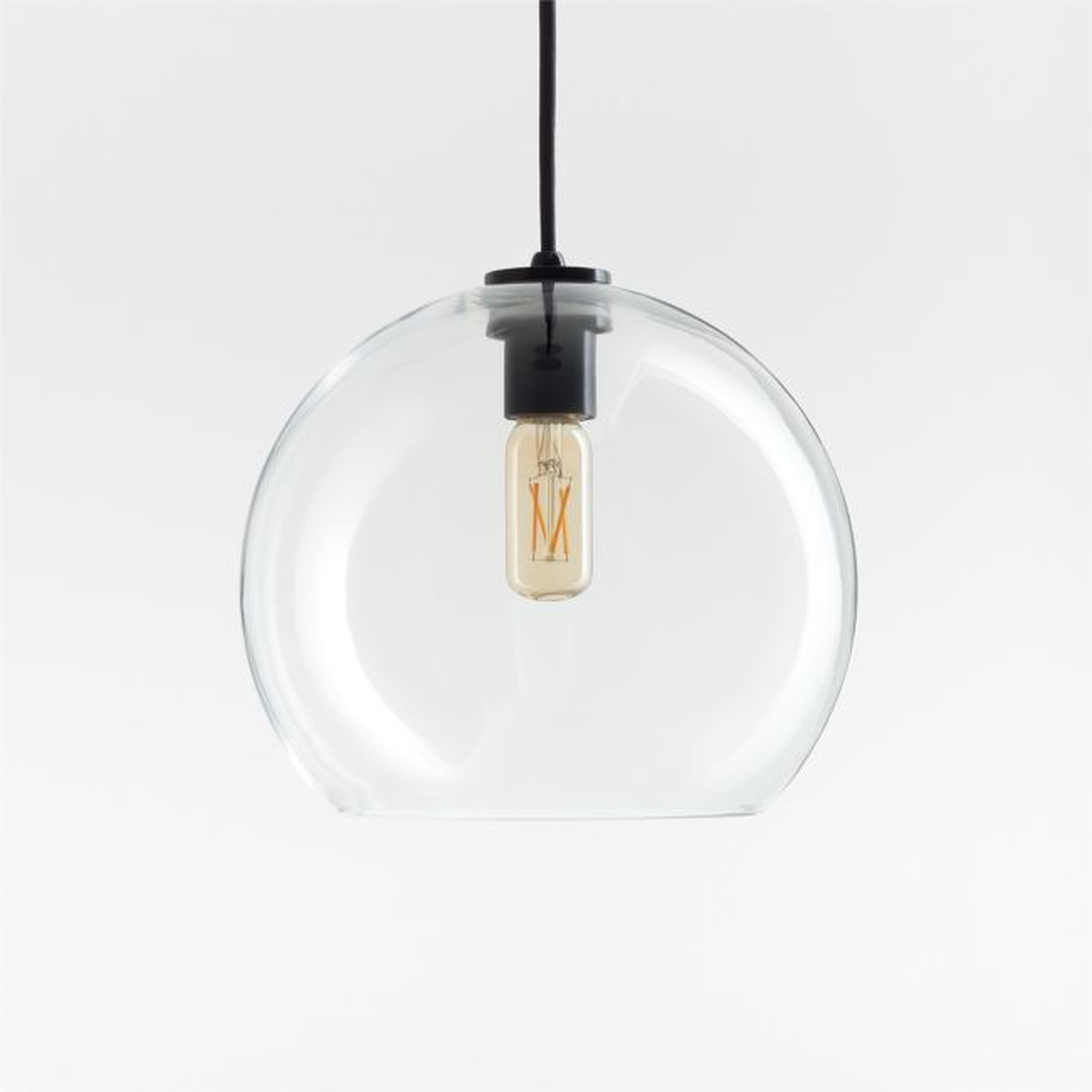 Arren Black Single Pendant Light with Large Round Clear Glass Shade - Crate and Barrel
