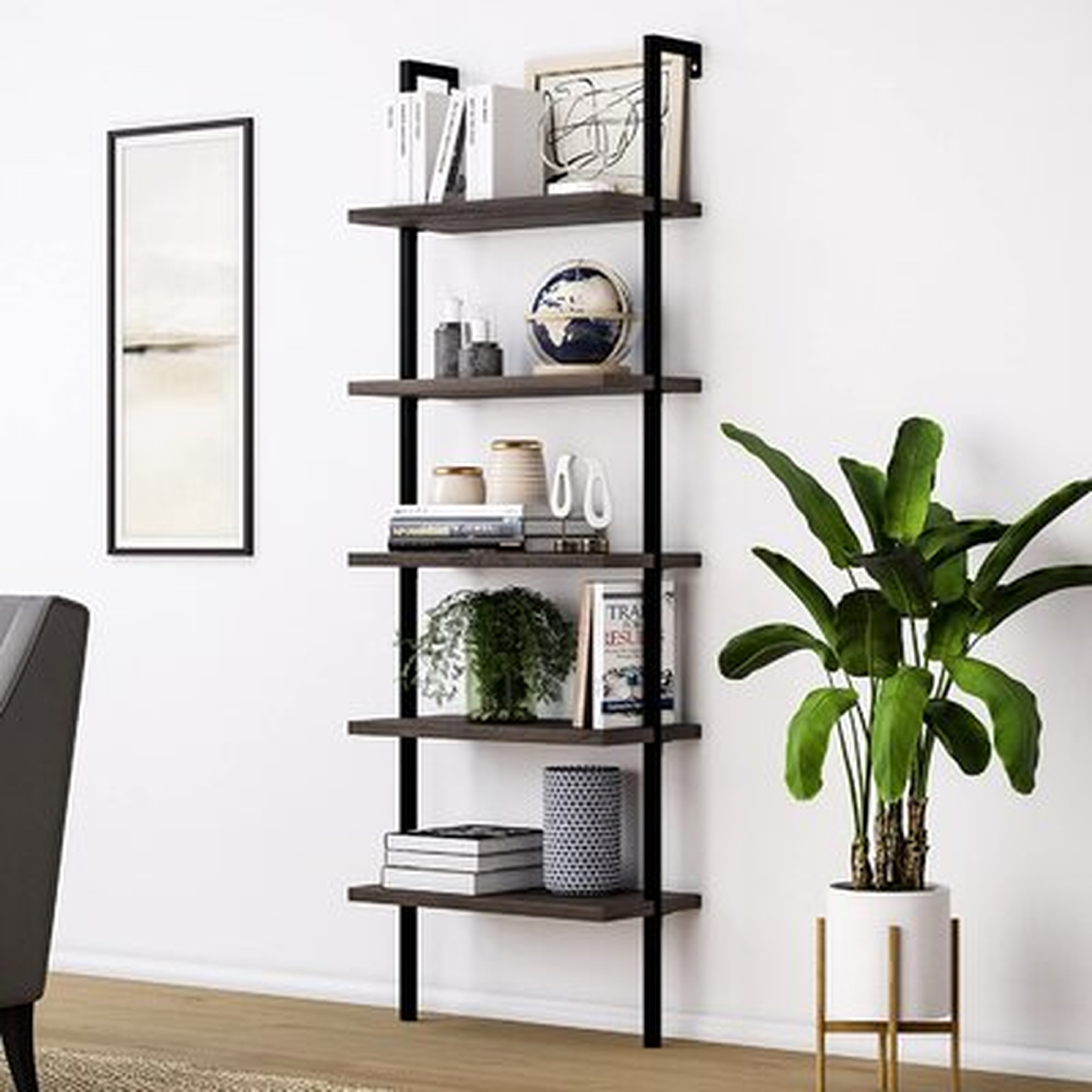 5-Tier Wood Ladder Bookcase,Brown - Wayfair