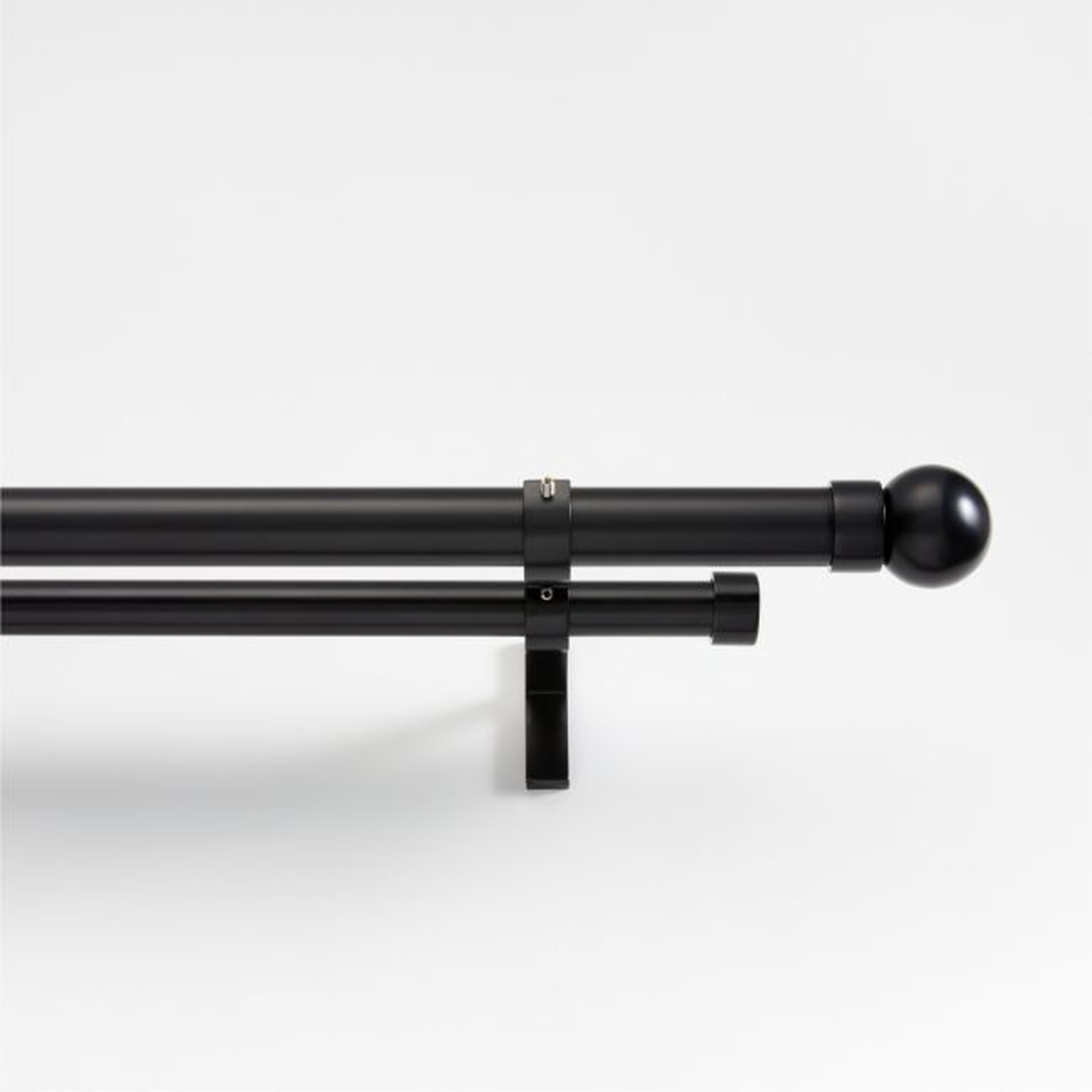 Black 1" Double Curtain Rod and Small Round End Cap Finials Set 48"-88" - Crate and Barrel