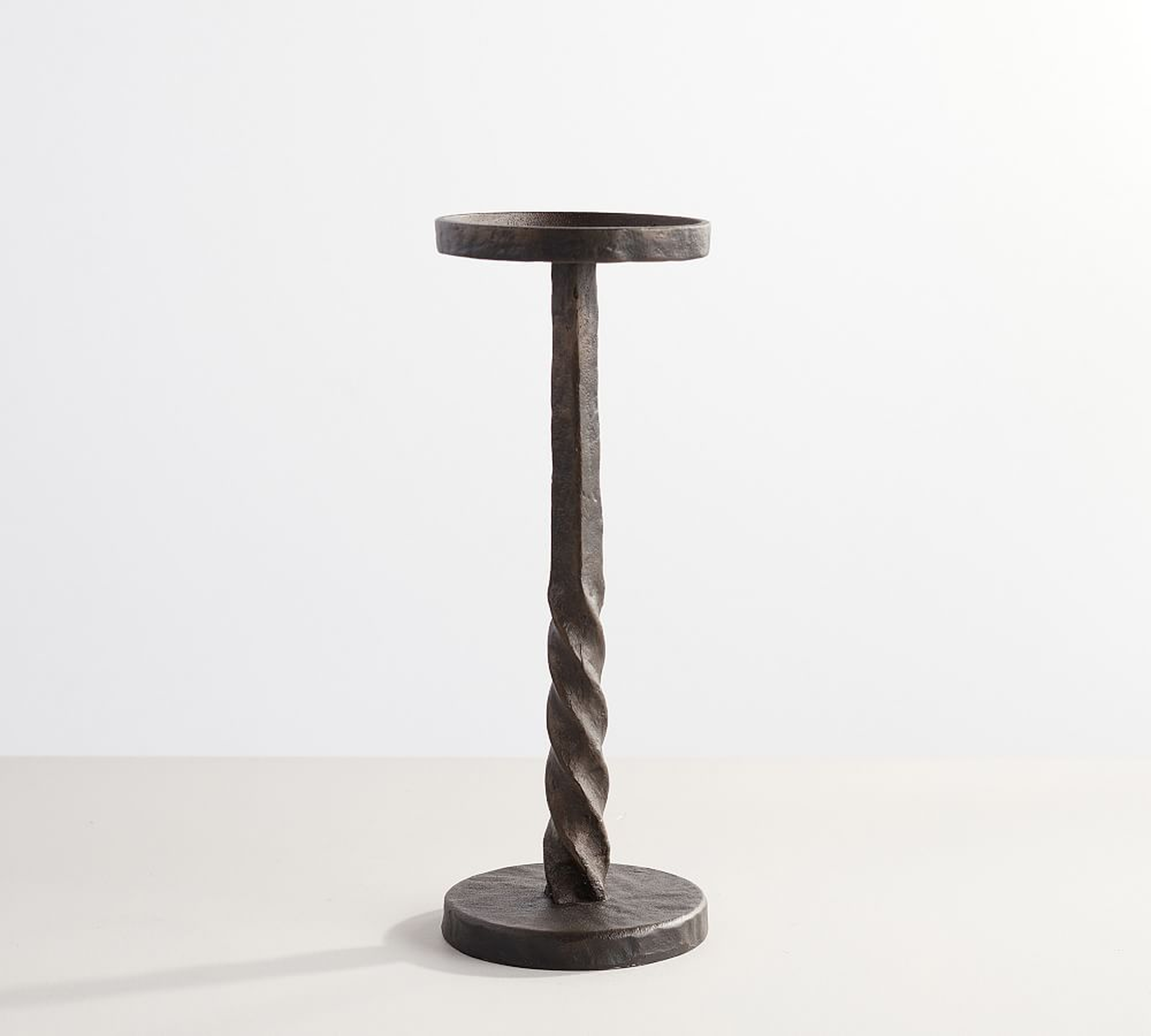 Easton Forged-Iron Pillar Candleholder, Medium, 12.25"H - Bronze - Pottery Barn