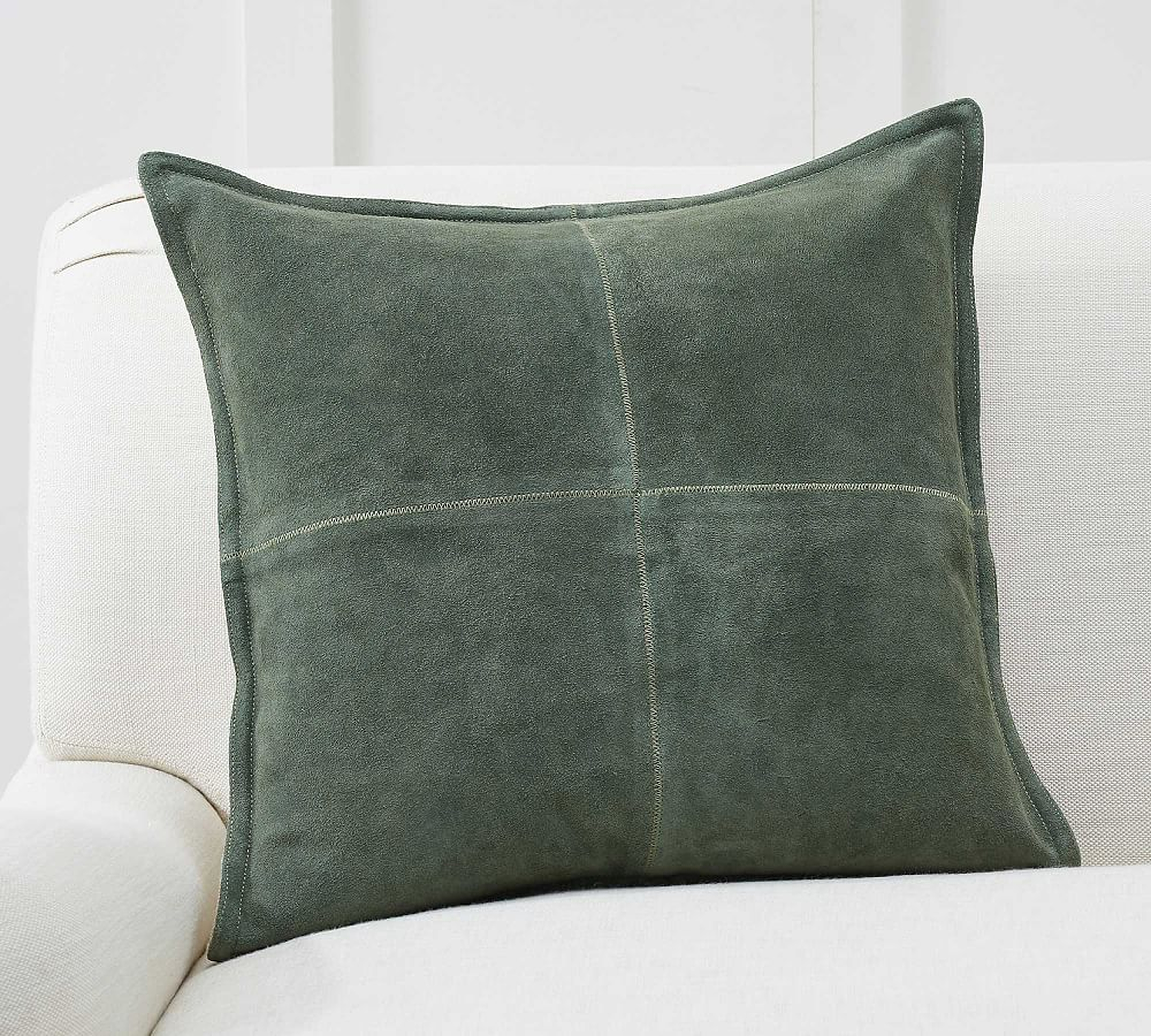 Pieced Suede Pillow Cover, 20", Hunter - Pottery Barn