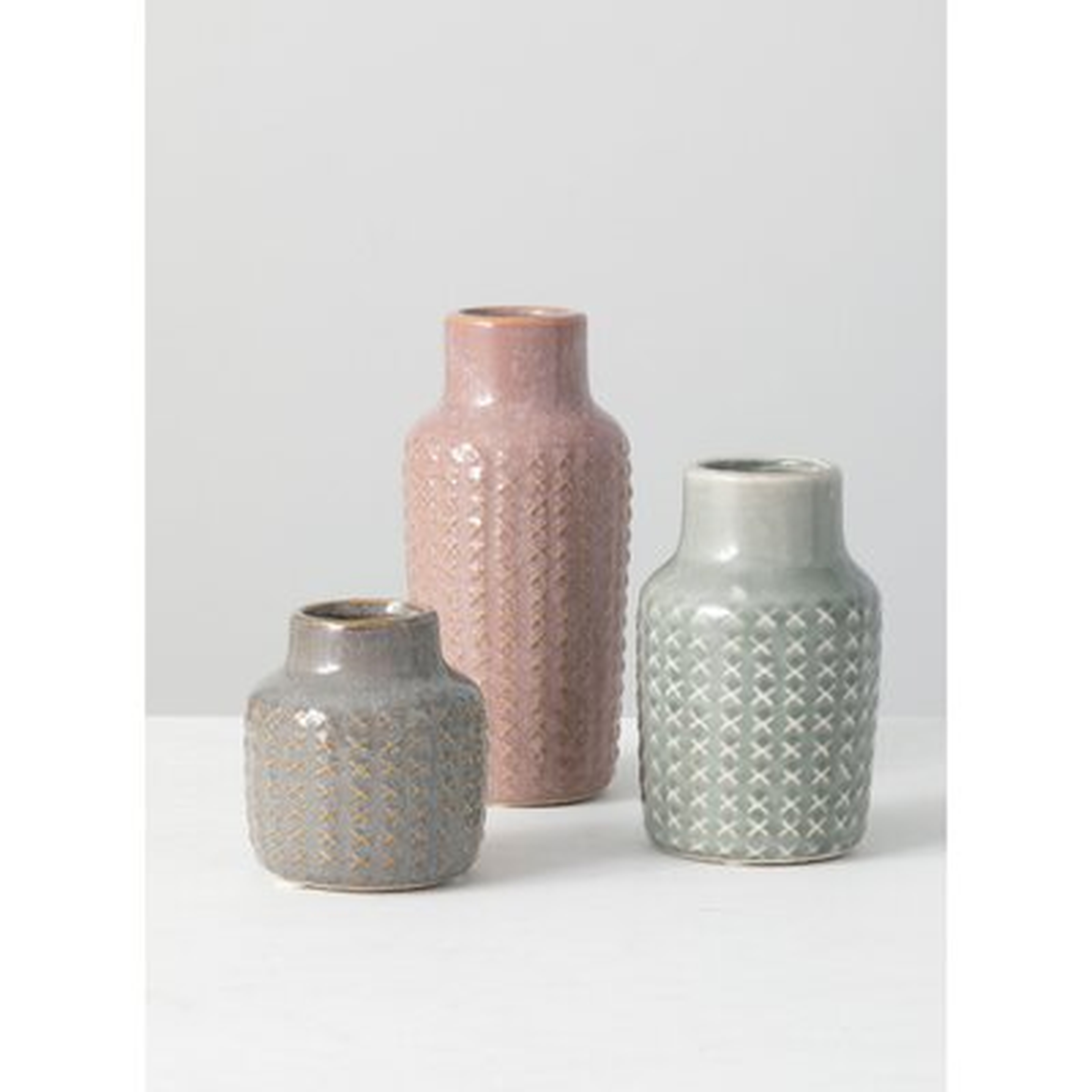 3 Piece Pamila Pink/Gray Ceramic Table Vase Set - Wayfair