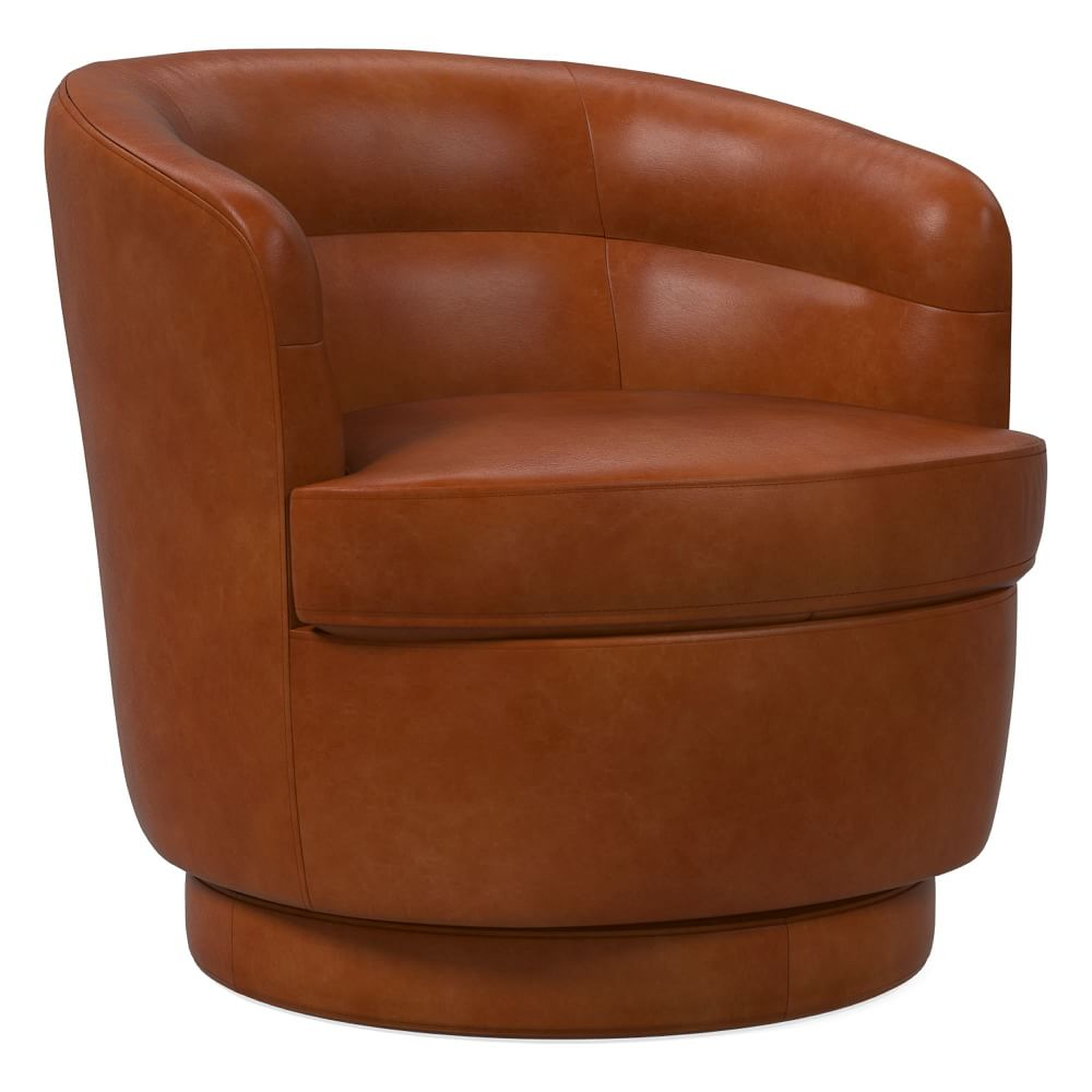 Viv Swivel Chair, Poly, Saddle Leather, Nut - West Elm