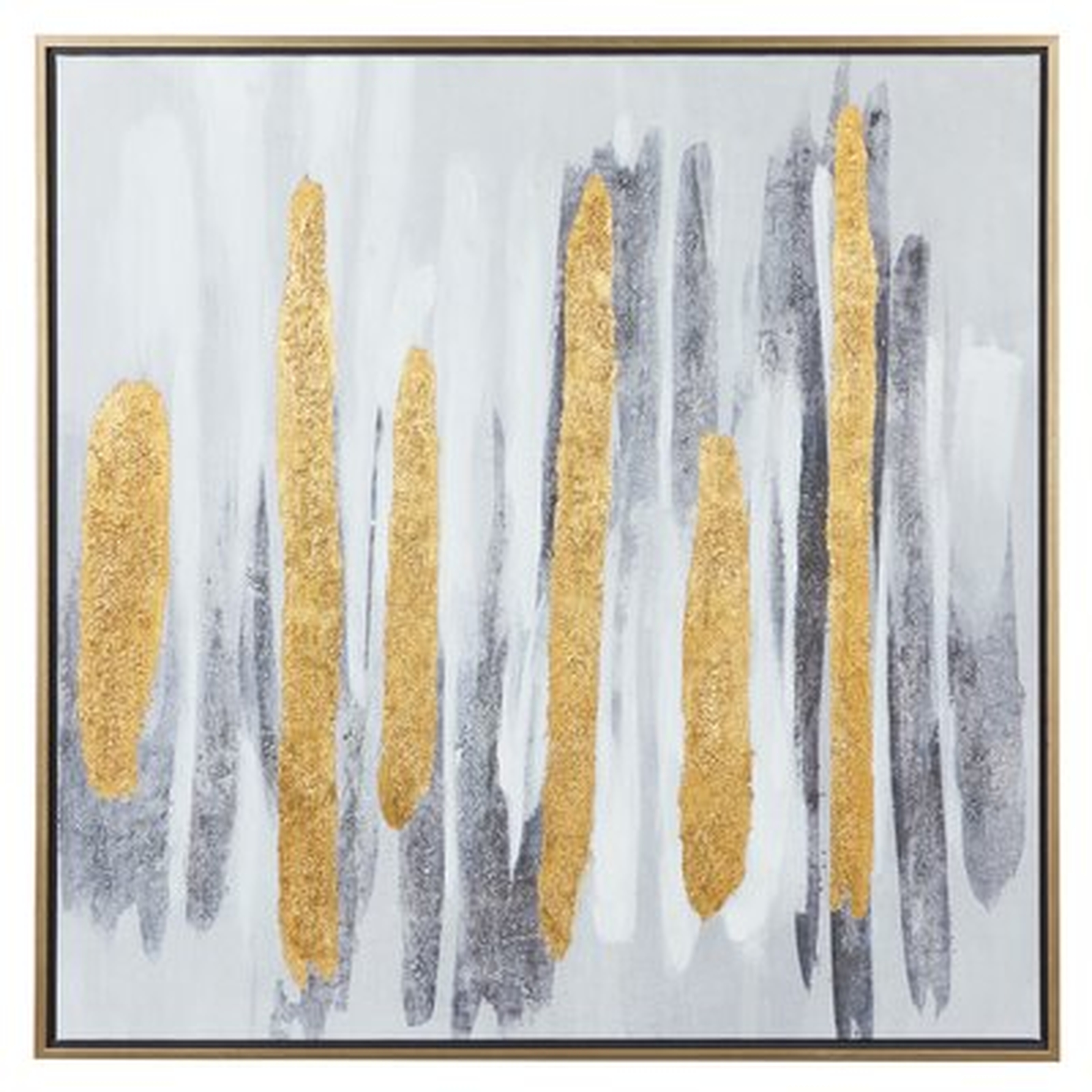 Square Gold And Gray Brushed Stripe Abstract Canvas Wall Art With Gold Metal Frame, 40" X 40" - Floater Frame Painting on Canvas - Wayfair