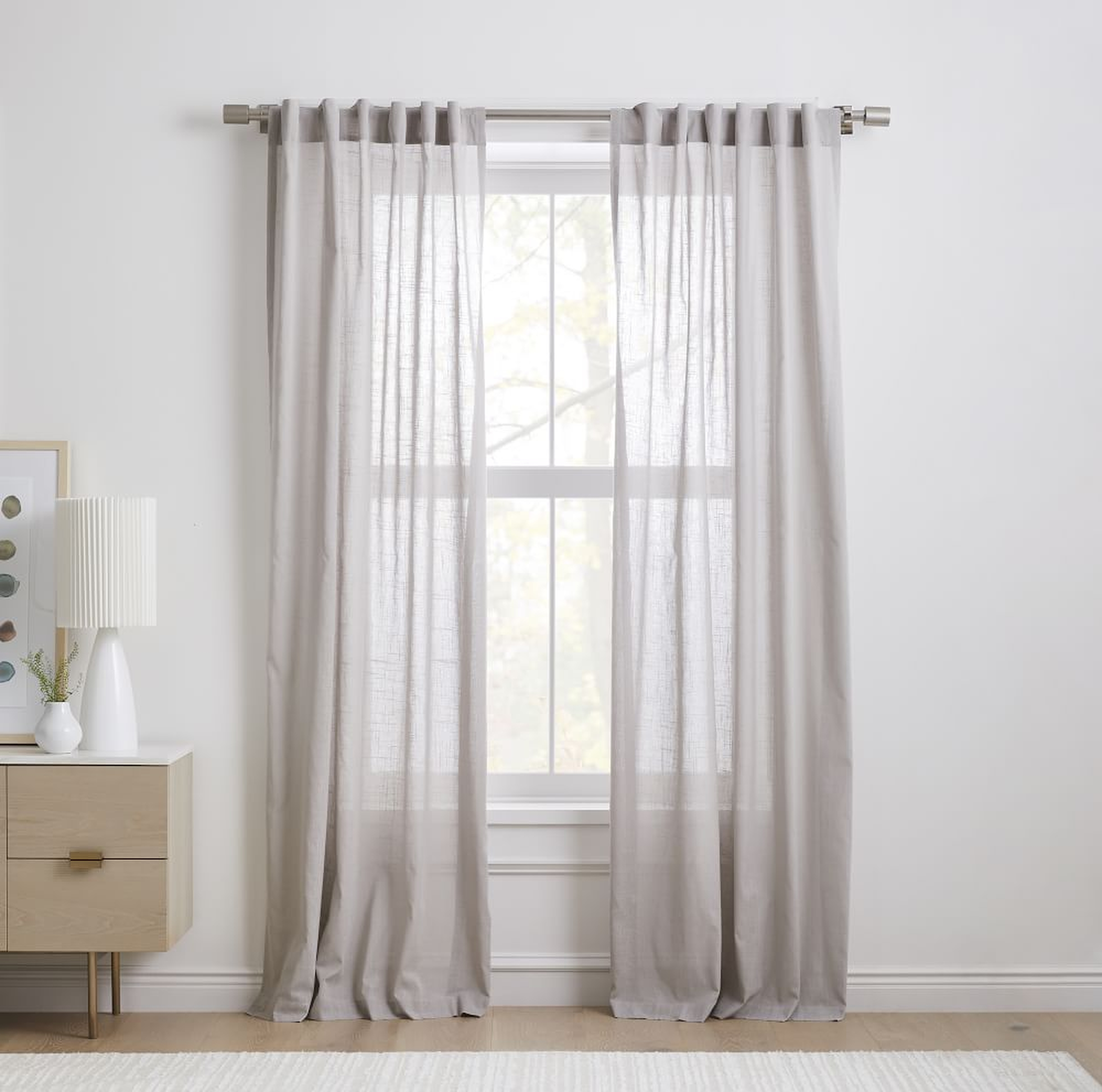 Sheer Crosshatch Curtain, Stone Gray, 48"x96", Set of 2 - West Elm