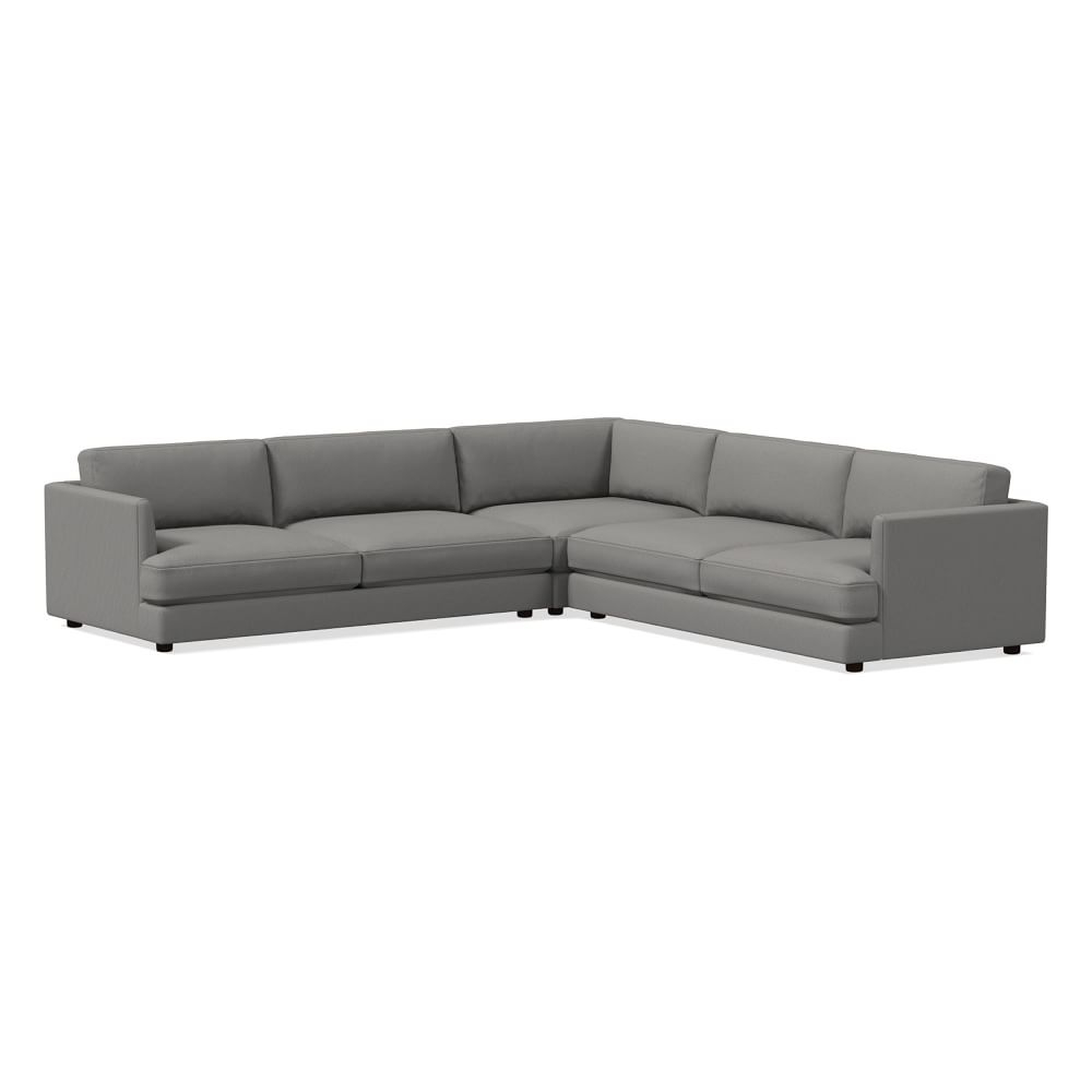 Haven 113" Multi Seat 3-Piece L-Shaped Sectional, Extra Deep Depth, Performance Washed Canvas, Storm Gray - West Elm