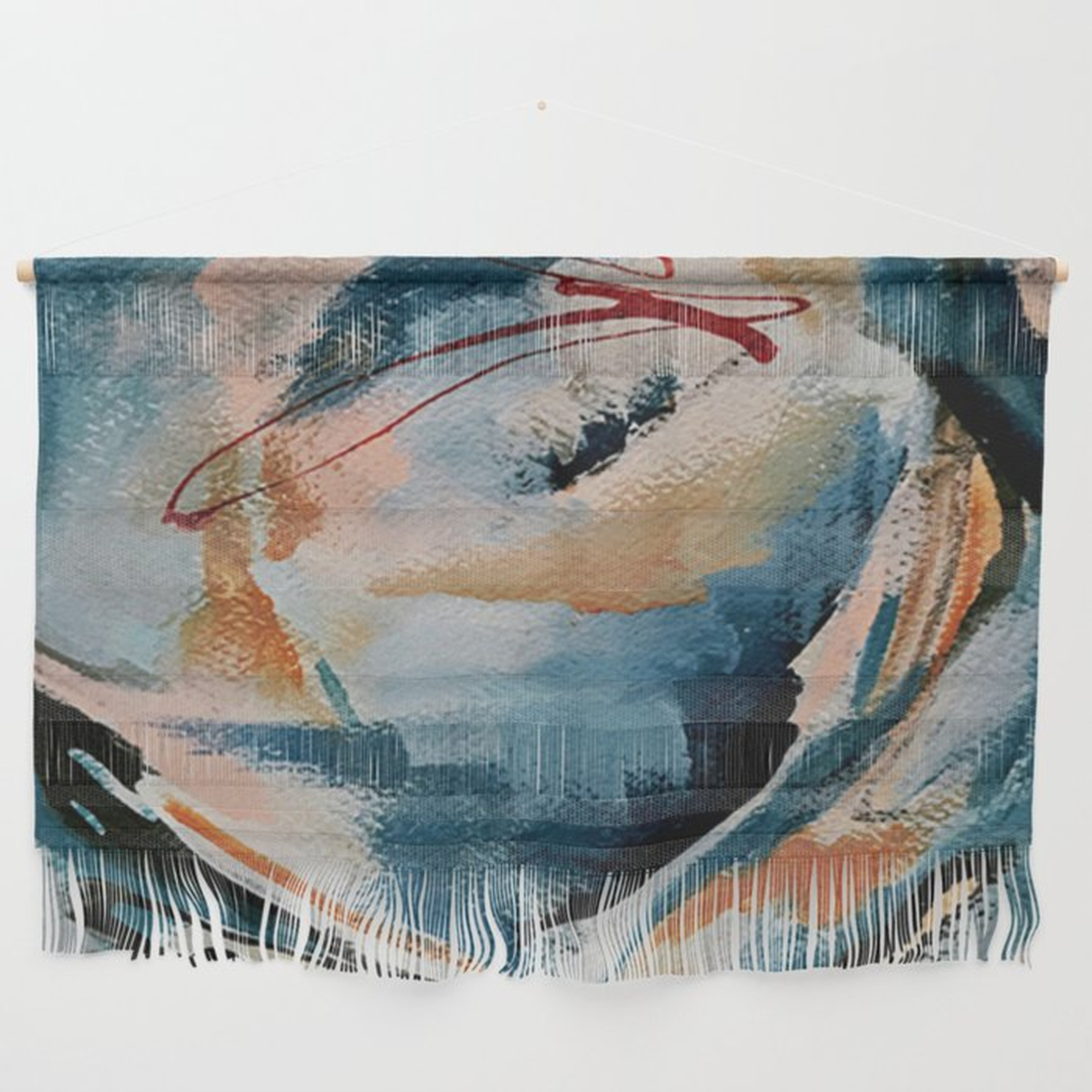 Drift 6: A Bold Mixed Media Piece In Blues, Brown, Pink And Red Wall Hanging by Alyssa Hamilton Art - Large 47" x 32.25" - Society6
