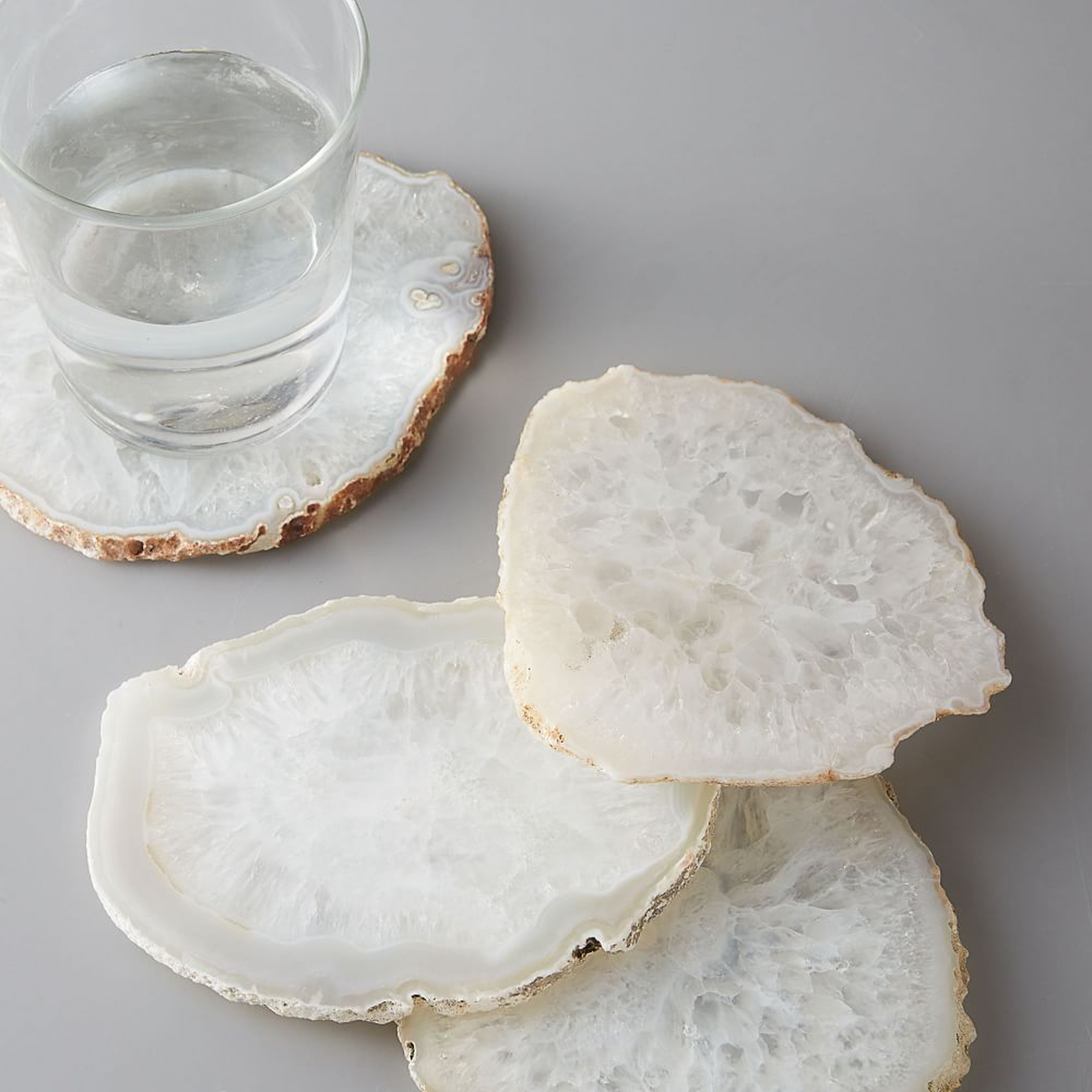Clouded Agate Coasters , Set of 4, White - West Elm