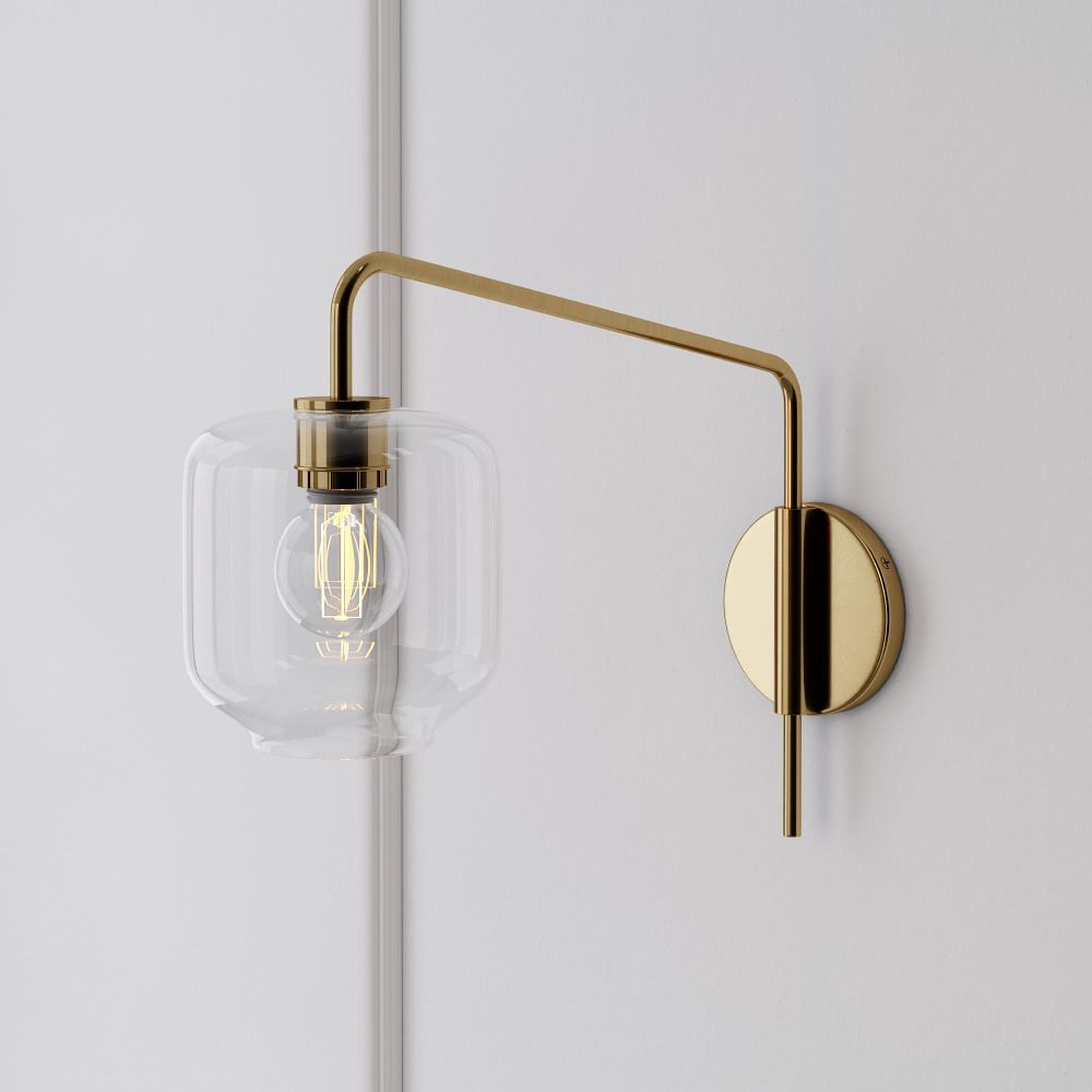 Sculptural Adjustable Sconce, Portable Convertible, Pebble Small, Clear, Antique Brass, 8" - West Elm