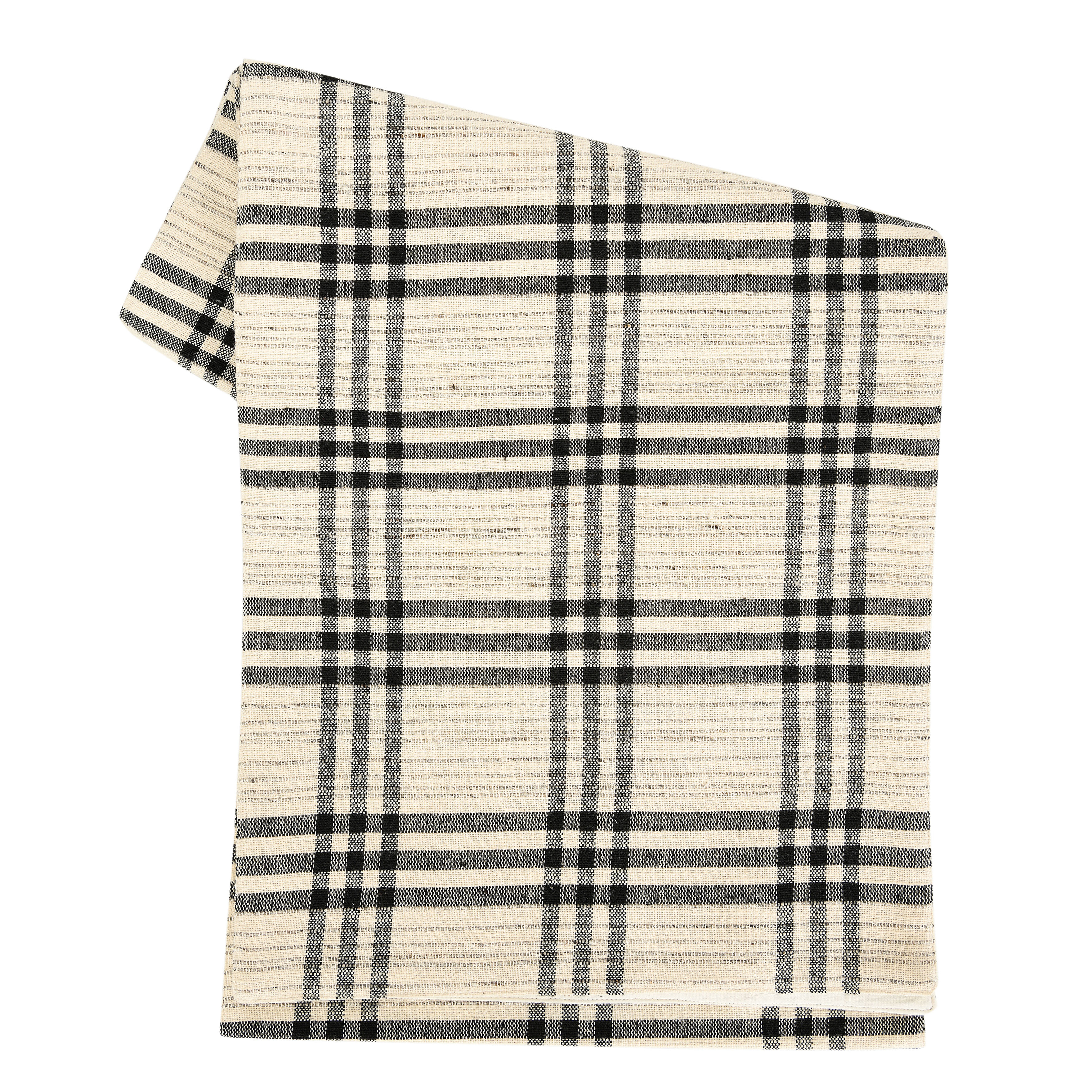 Black Plaid Woven Cotton and Wool Table Runner - Nomad Home