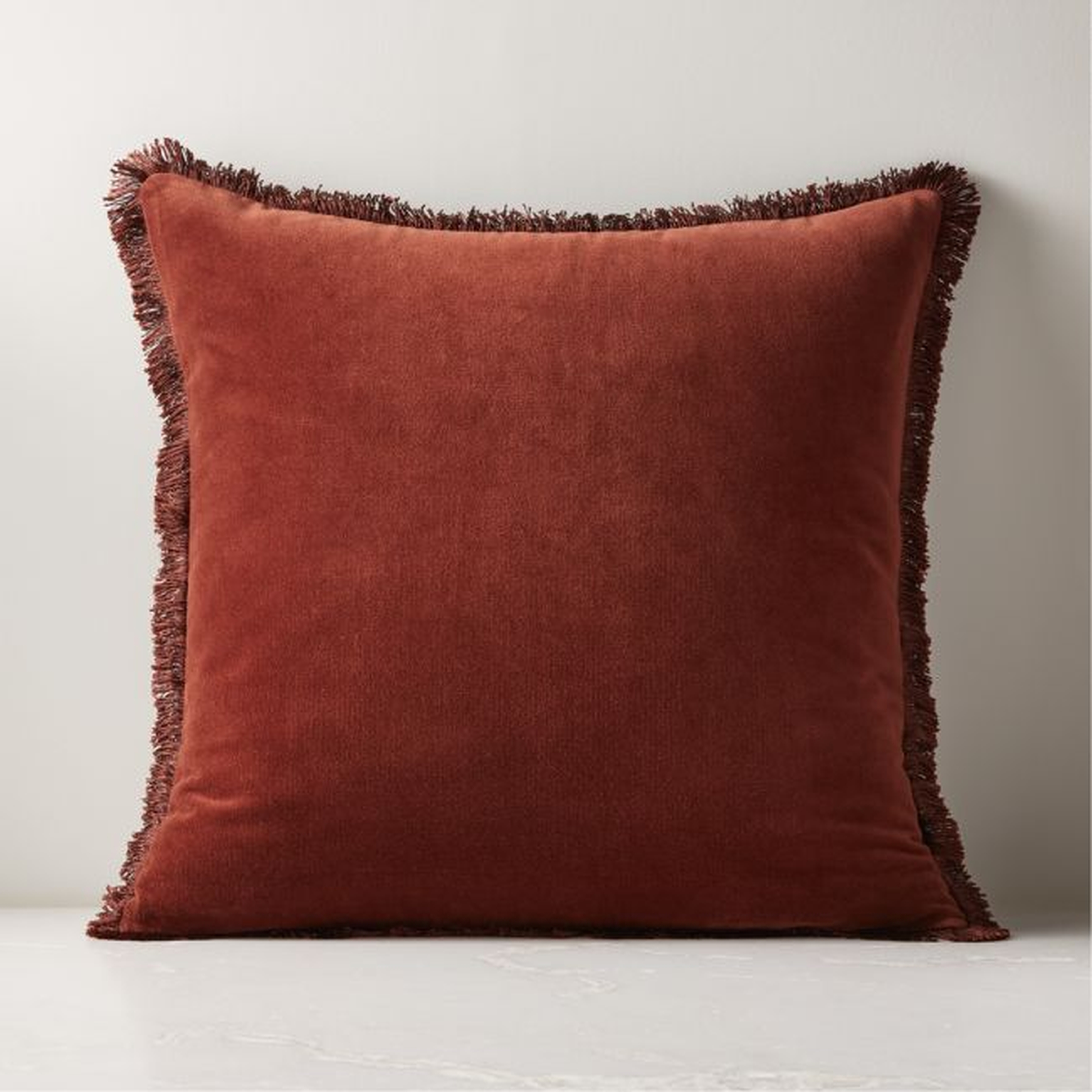 Bettie Dark Rust Red Velvet Throw Pillow with Down-Alternative Insert 23" - CB2