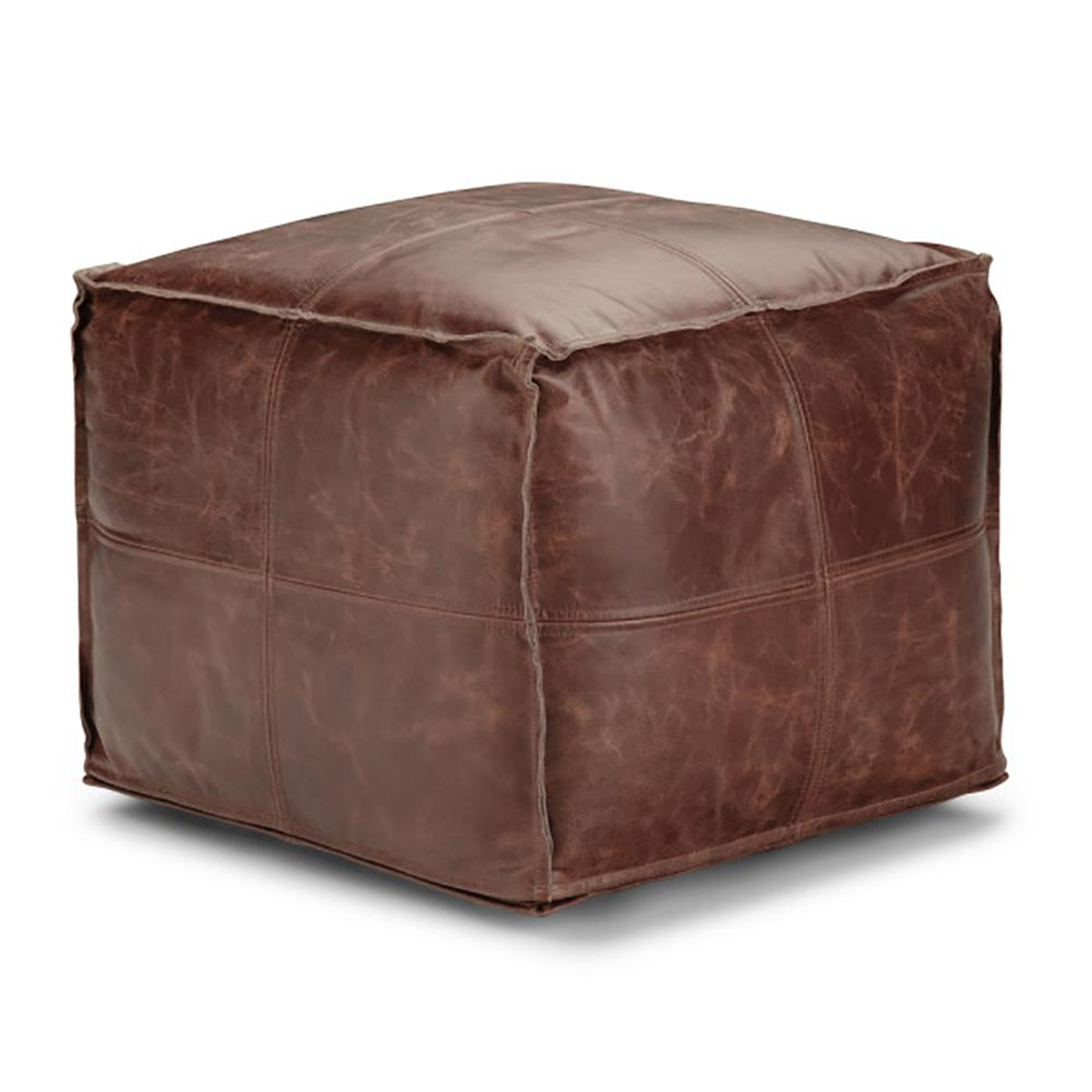 CCT GLOBAL SOURCING Dewitt Transitional Brown Leather Square Pouf - Home Depot