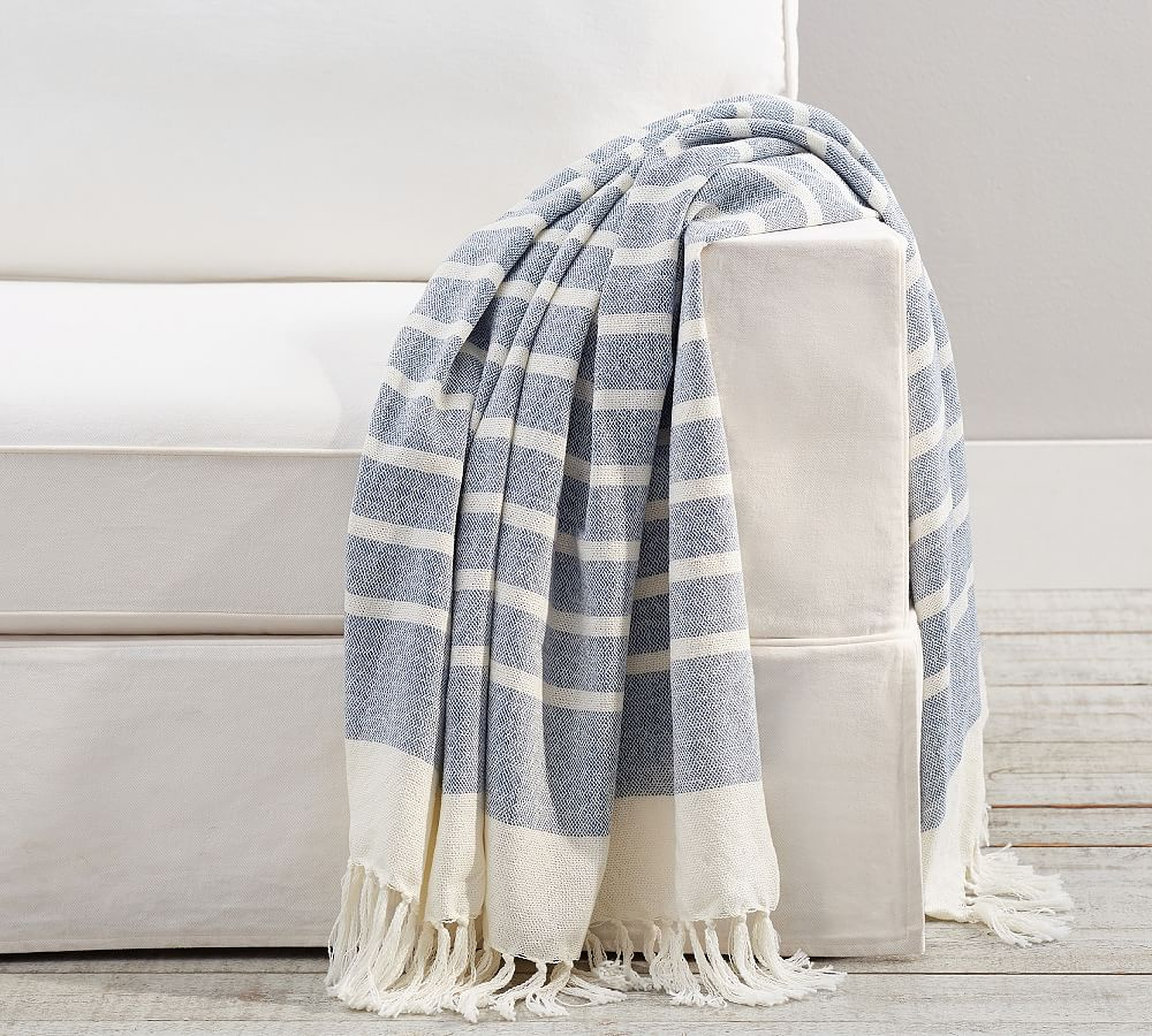Everywhere Striped Throw, 50 x 60", Chambray - Pottery Barn
