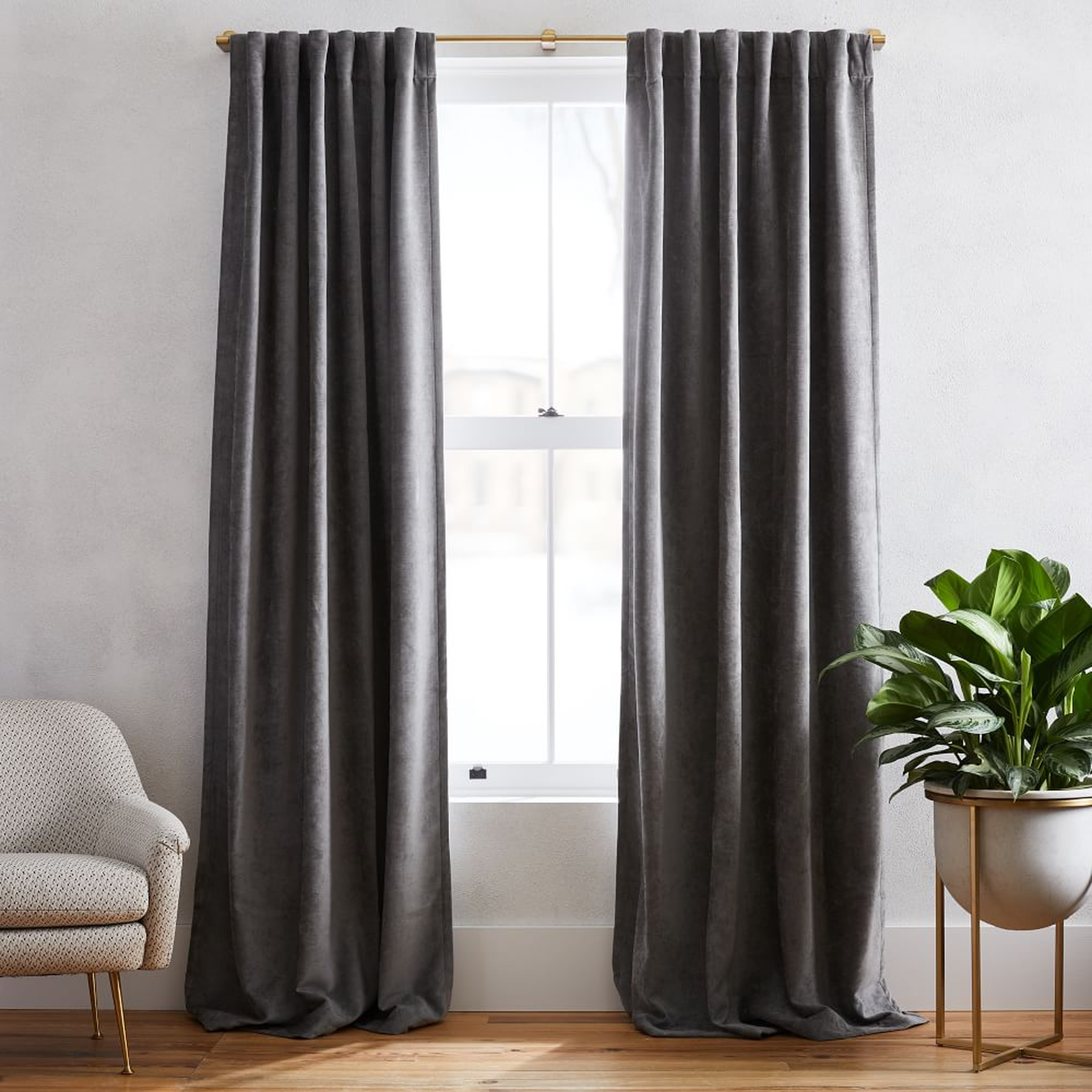 Worn Velvet Curtain with Blackout Lining, Metal, 48"x96", Set of 2 - West Elm