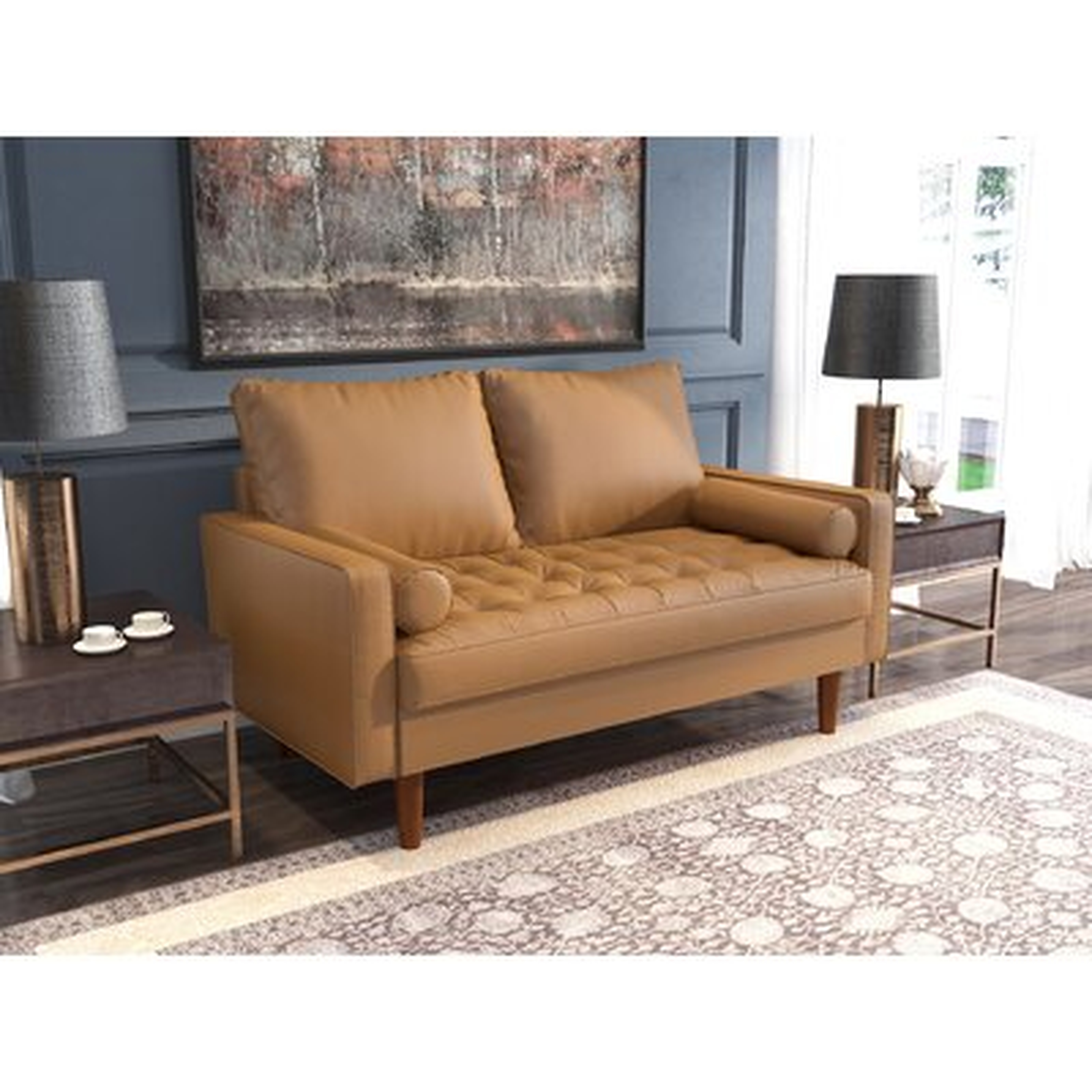 Square Arm  57.87" Wide Faux Leather Loveseat Sofa - Wayfair