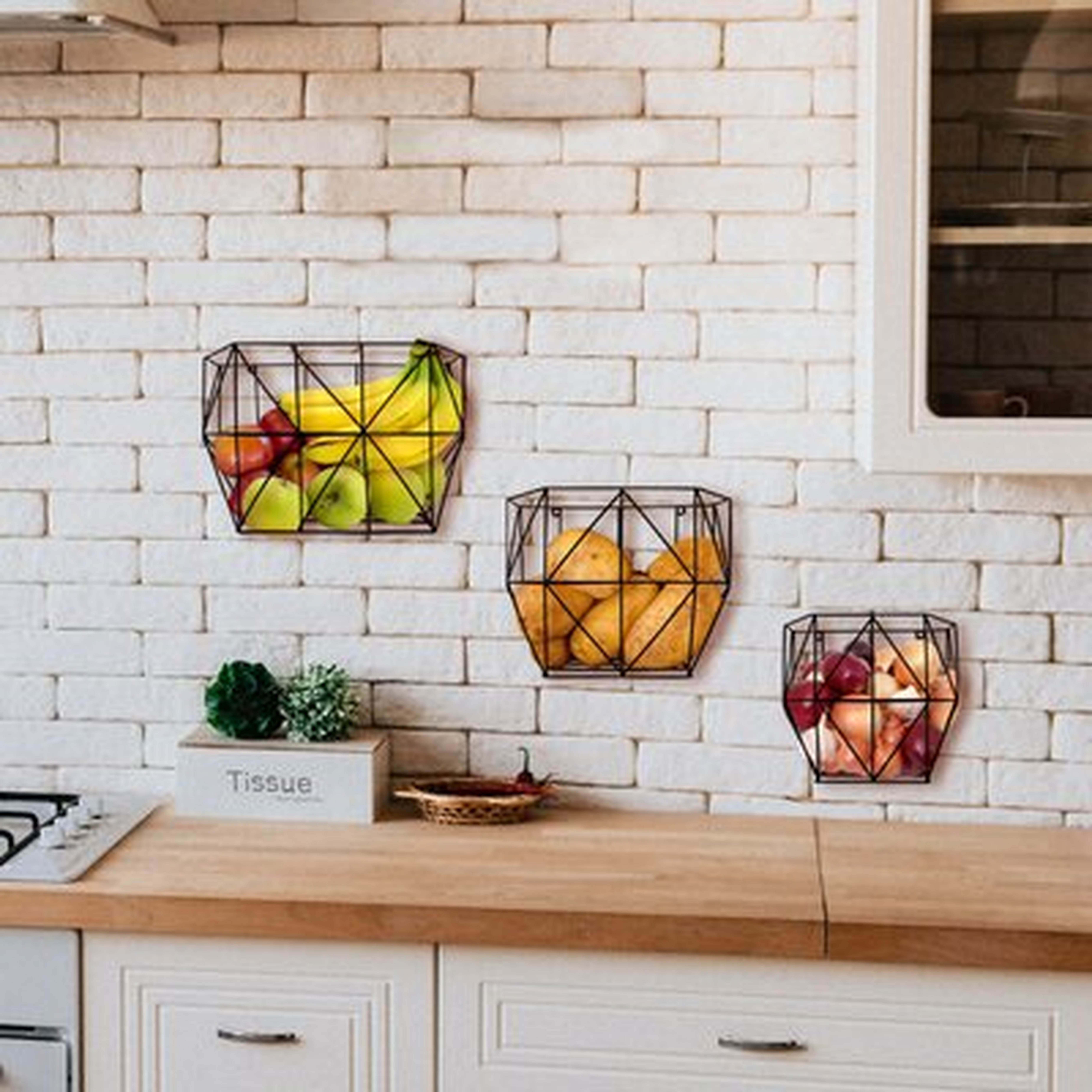 Hanging Fruit and Storage Organizer Wall 3 Piece Metal Basket Set - Wayfair