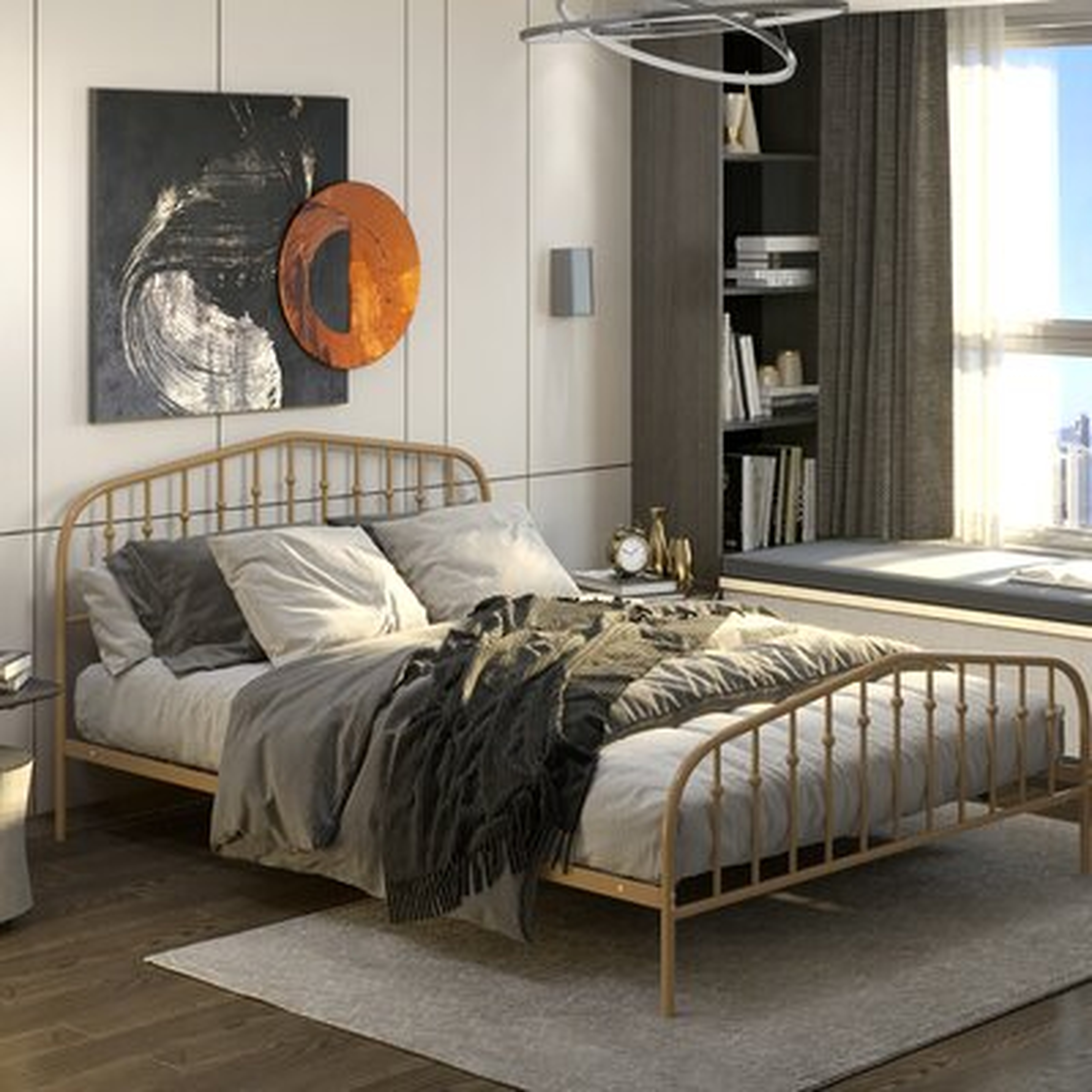 Red Barrel Studio® Queen Size Metal Bed Frame Steel Slat Platform Headboard Bedroom Antique Brown - Wayfair