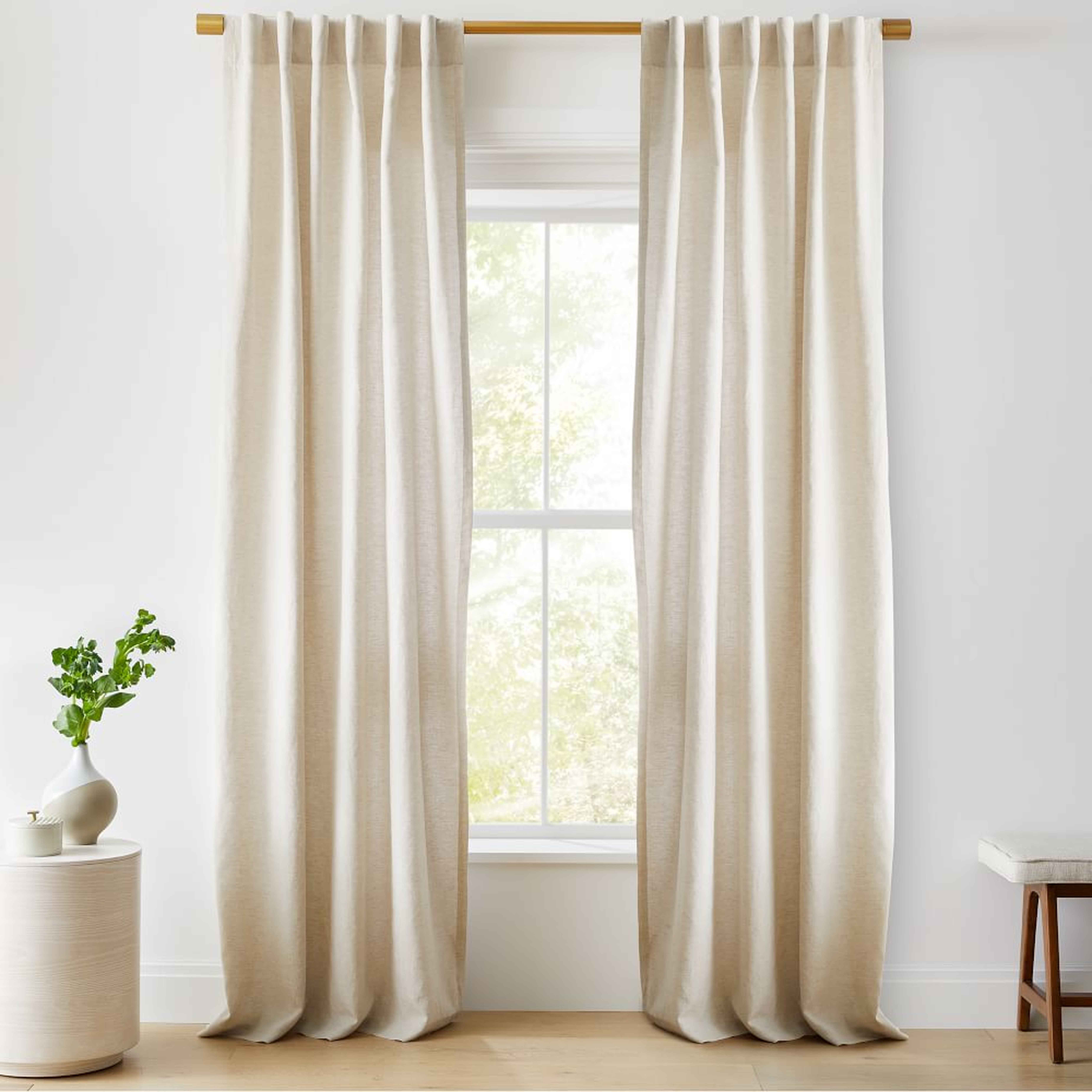 European Flax Linen Curtain with Blackout Lining, Natural, 48"x96" - West Elm
