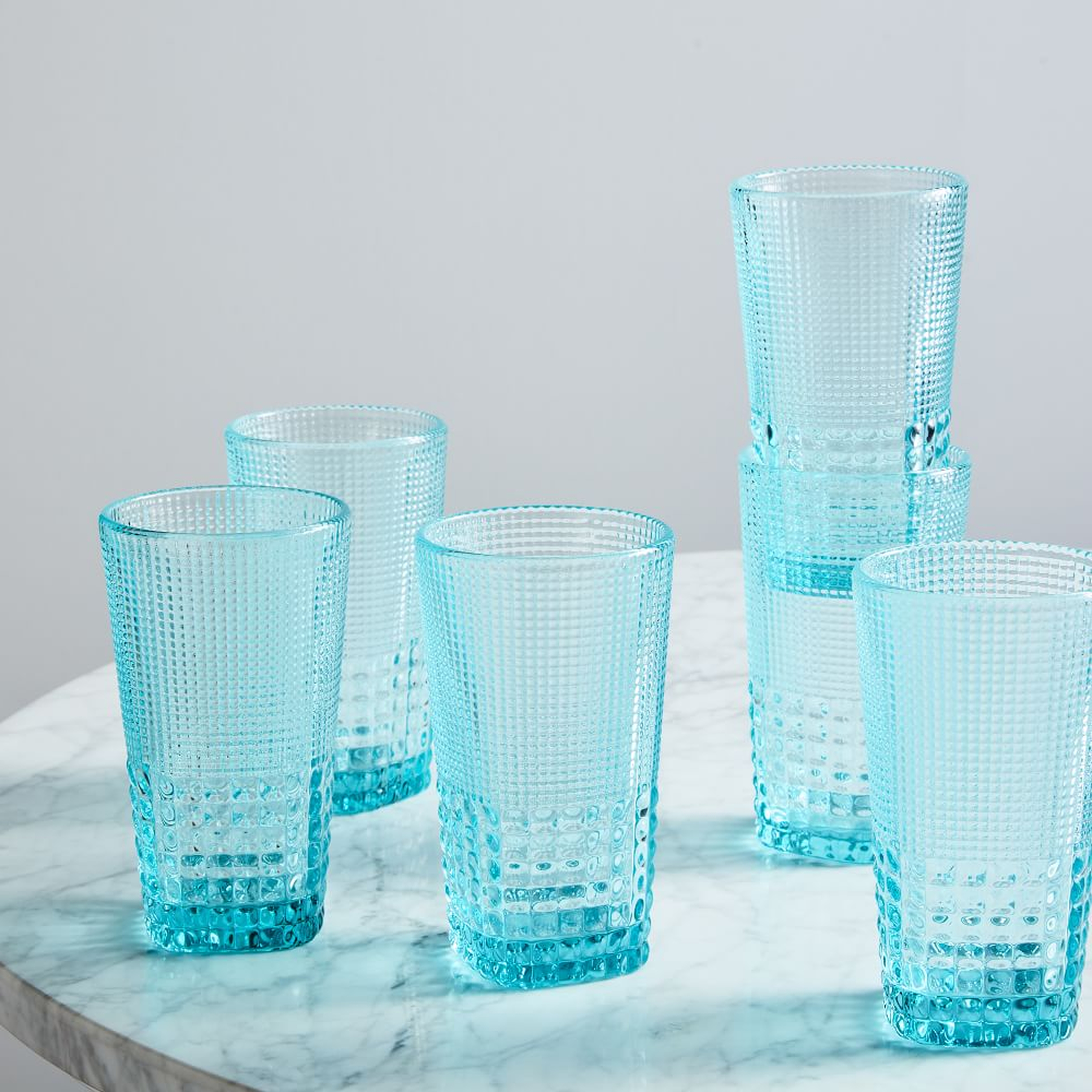 Malcolm Drinking Glass, Tall, Pool blue, 11.5 oz, Set of 6 - West Elm