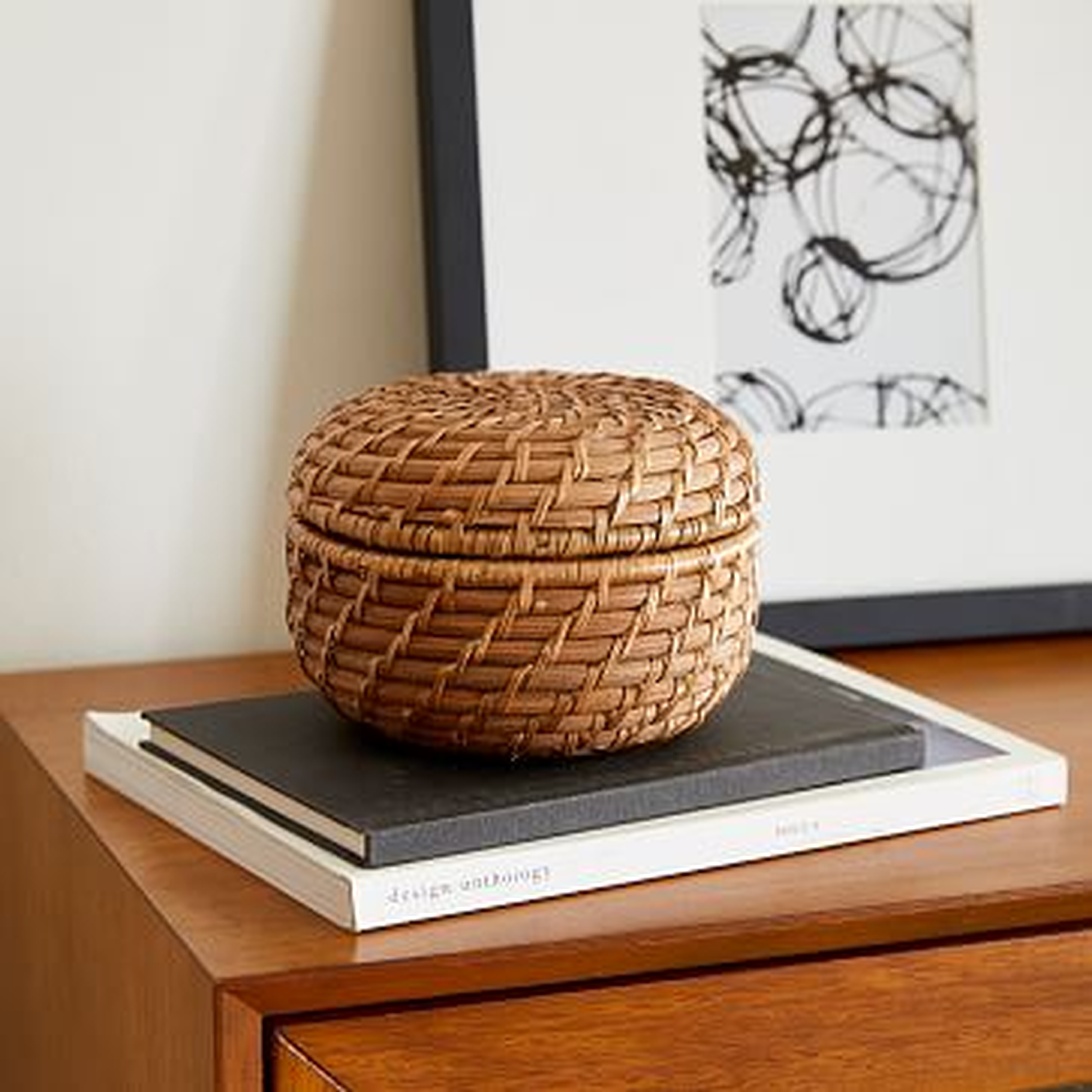 Modern Weave Basket, Round Lidded, Extra Small, Natural - West Elm