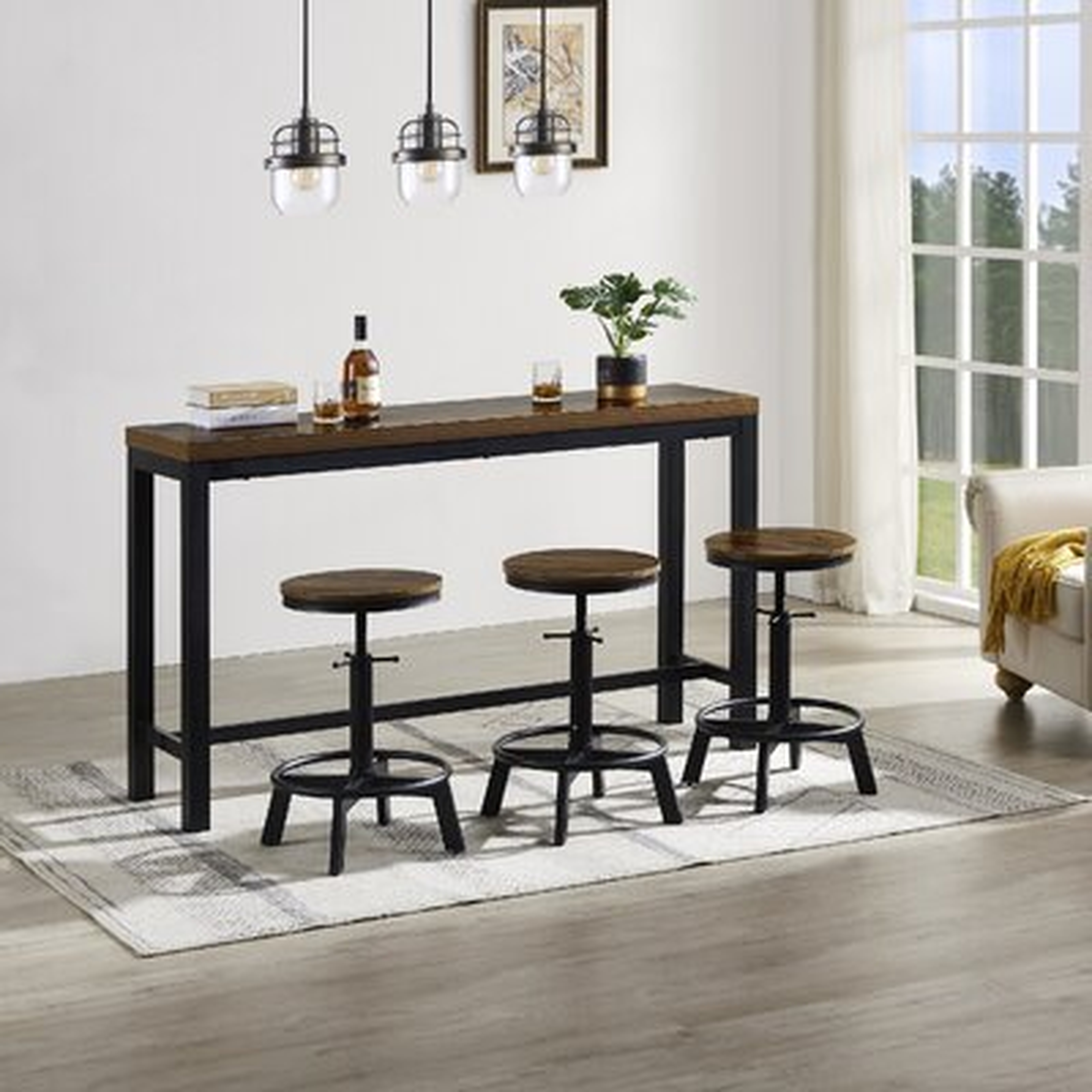 Industrial Style 4-Piece Counter Bar Set, Rustic Brown Bar Table With 3 Adjustable/Swivel Bar Stools For Kitchen - Wayfair