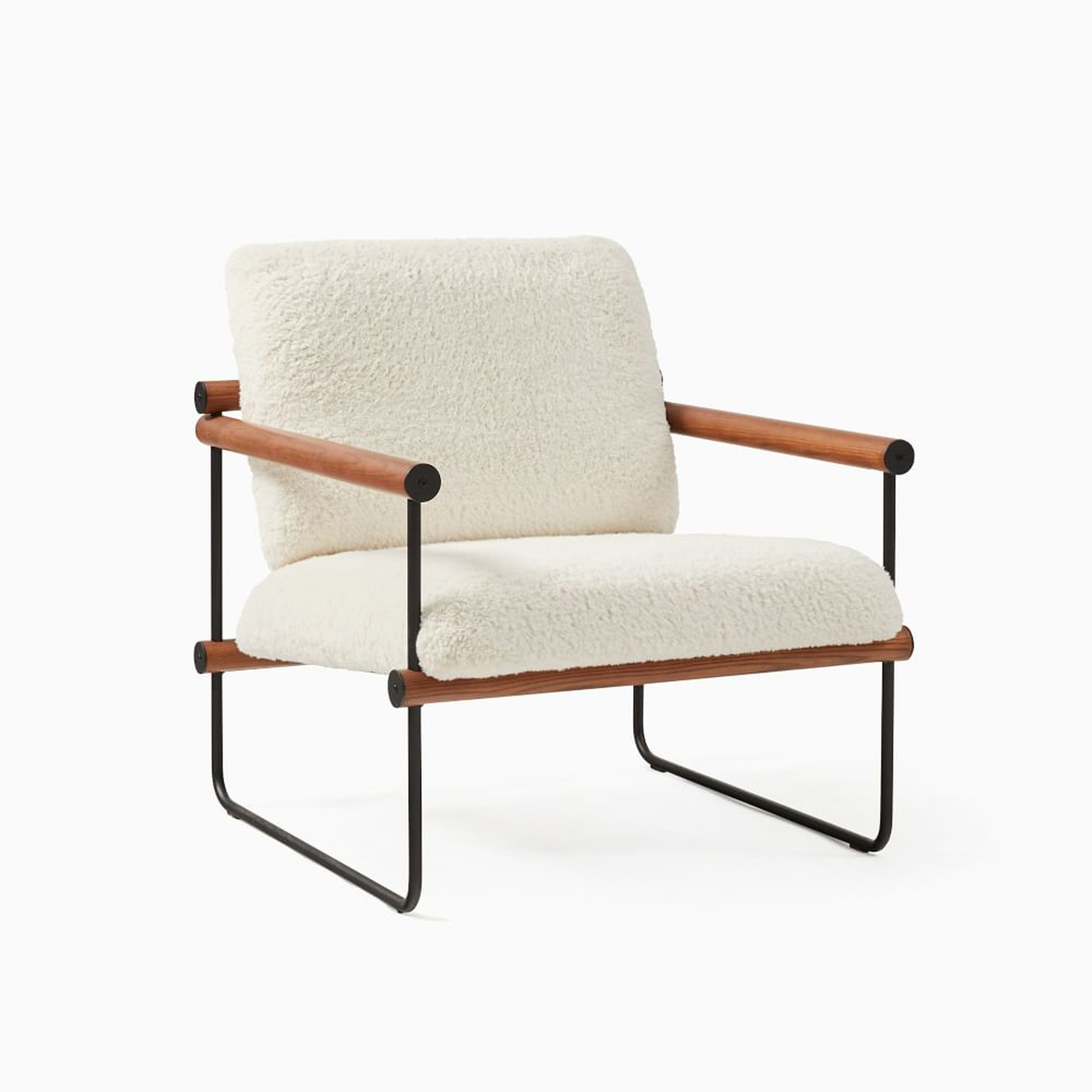 Ross Chair, Poly, Ivory, Cozy Shearling, Black and Walnut - West Elm