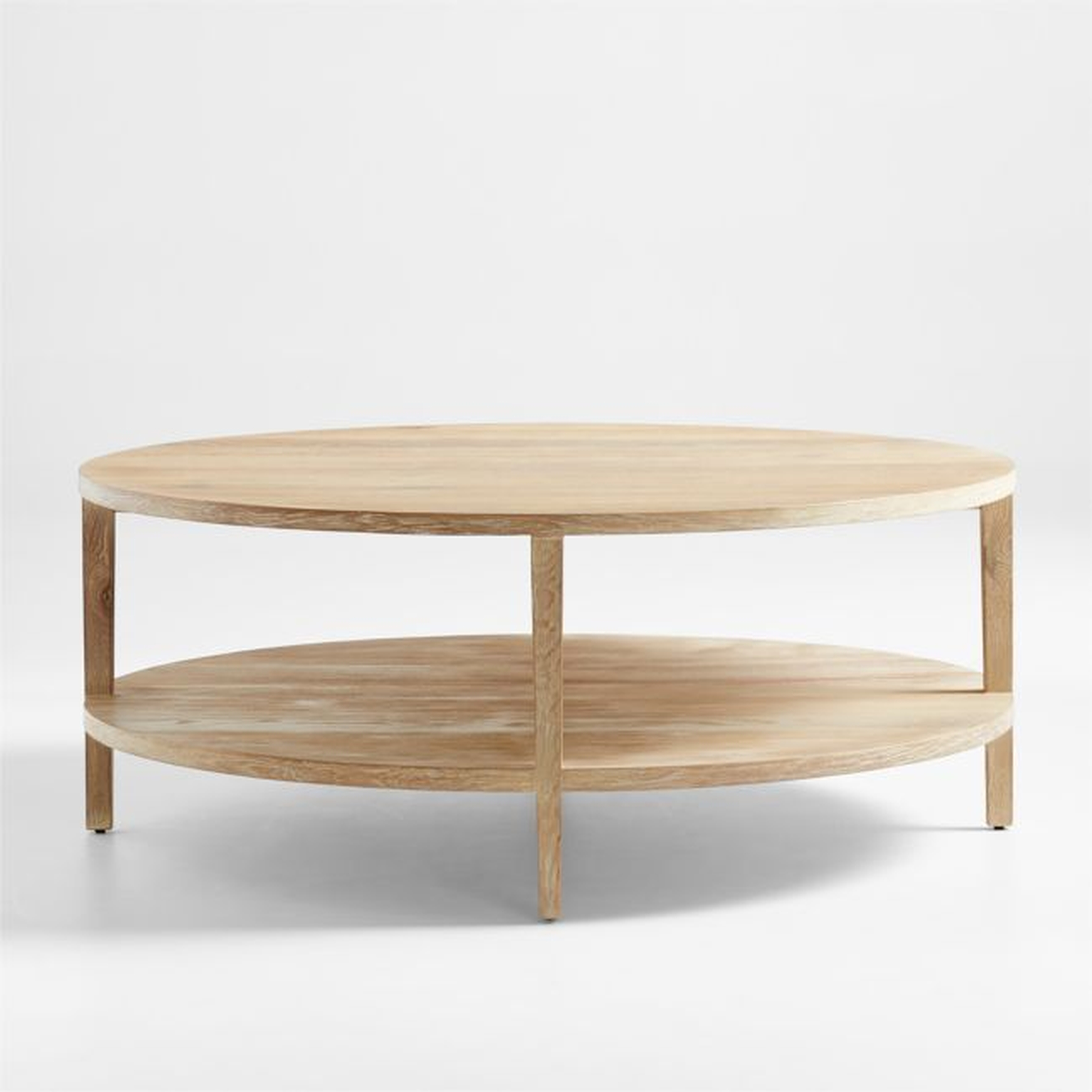 Clairemont Natural Oak Wood 48" Round Coffee Table with Shelf - Crate and Barrel