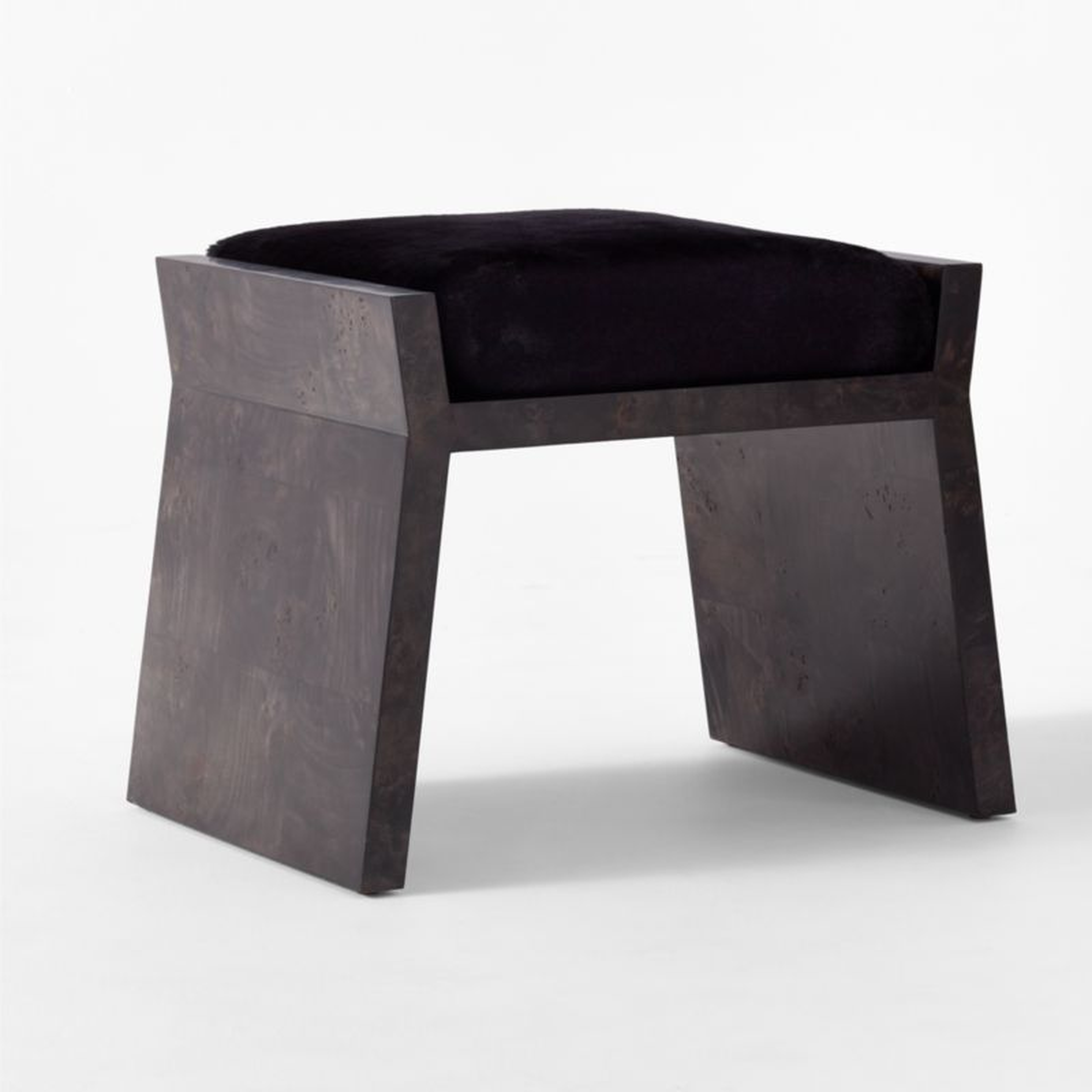 Liscio Black Burl Wood and Shearling Stool - CB2