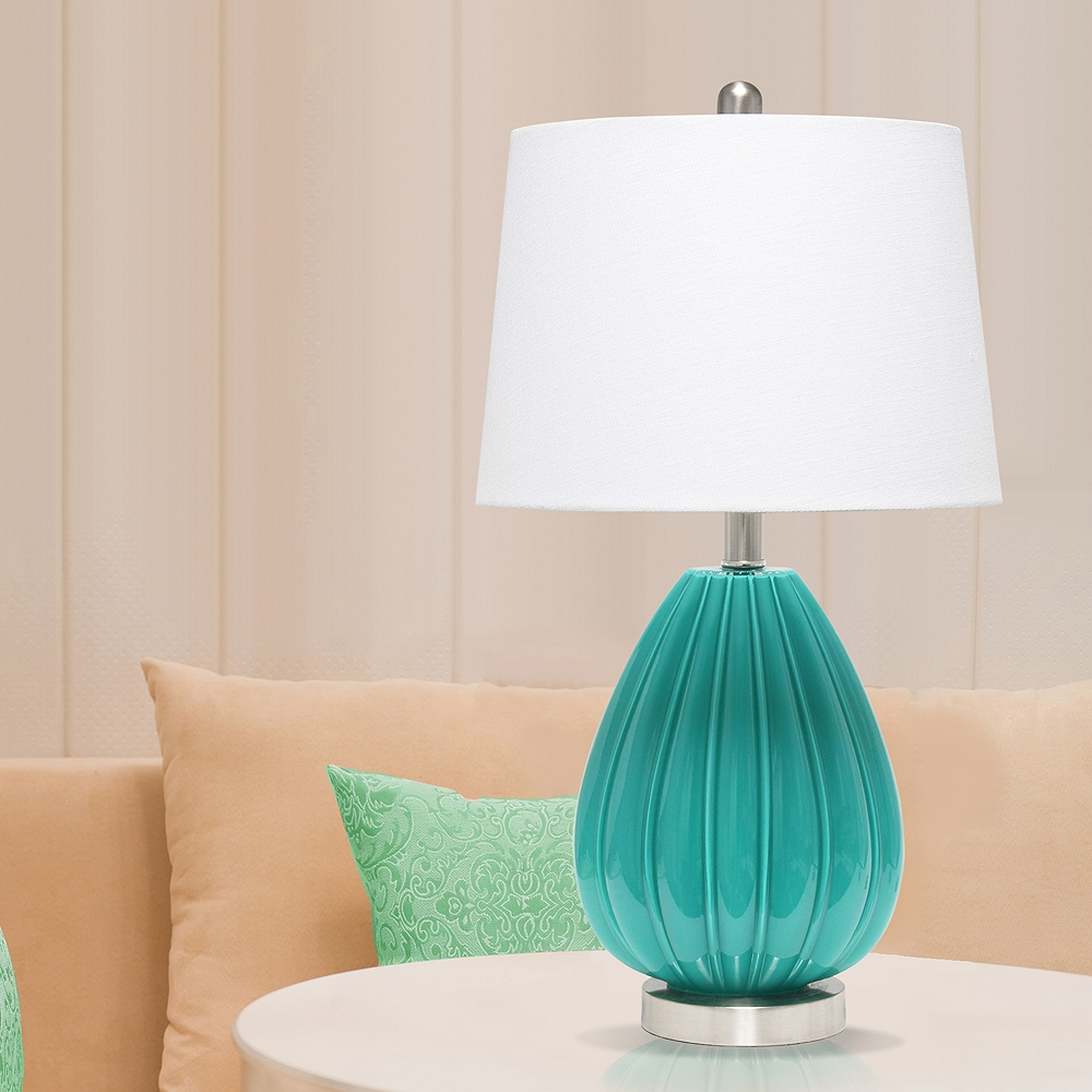 Lalia Home Teal Pleated Glass Accent Table Lamp - Style # 85R57 - Lamps Plus