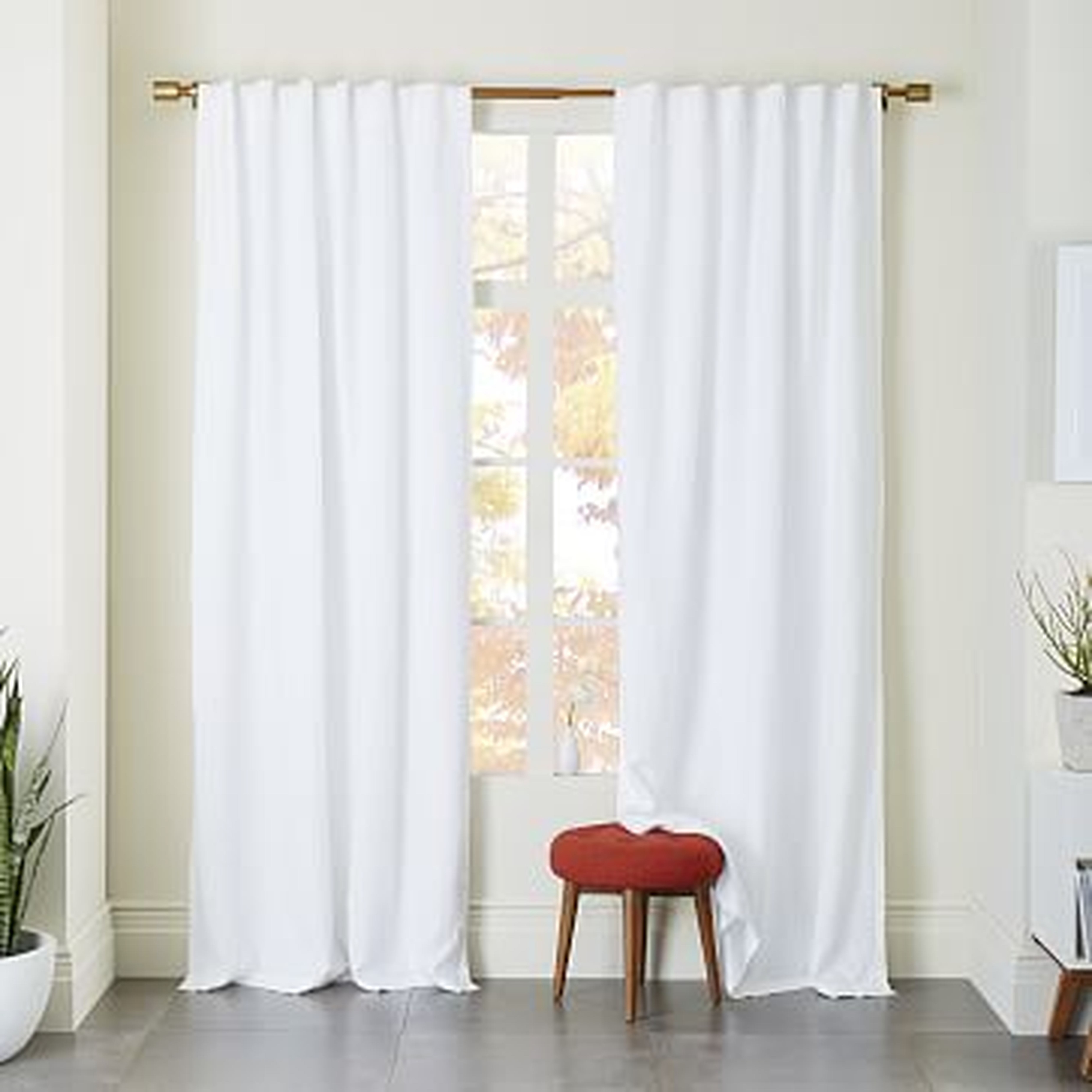 Belgian Flax Linen Curtain With Blackout, Set of 2, White, 48"x96" - West Elm